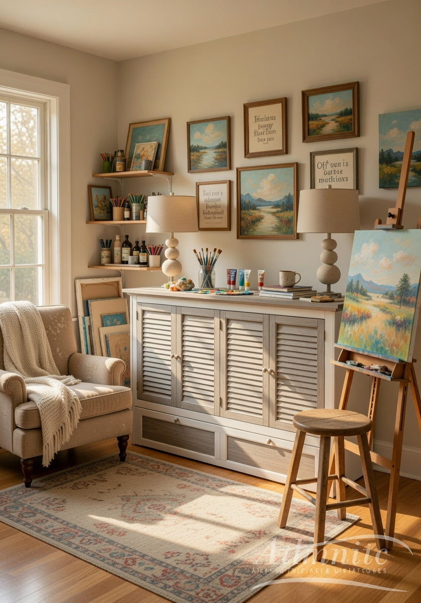 Artist studio reclaimed with freestanding cabinet bed as furniture