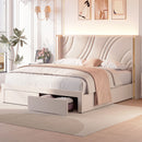 Modern Upholstered LED Bed Frame With Storage Drawers, Wingback Headboard, RGB Light