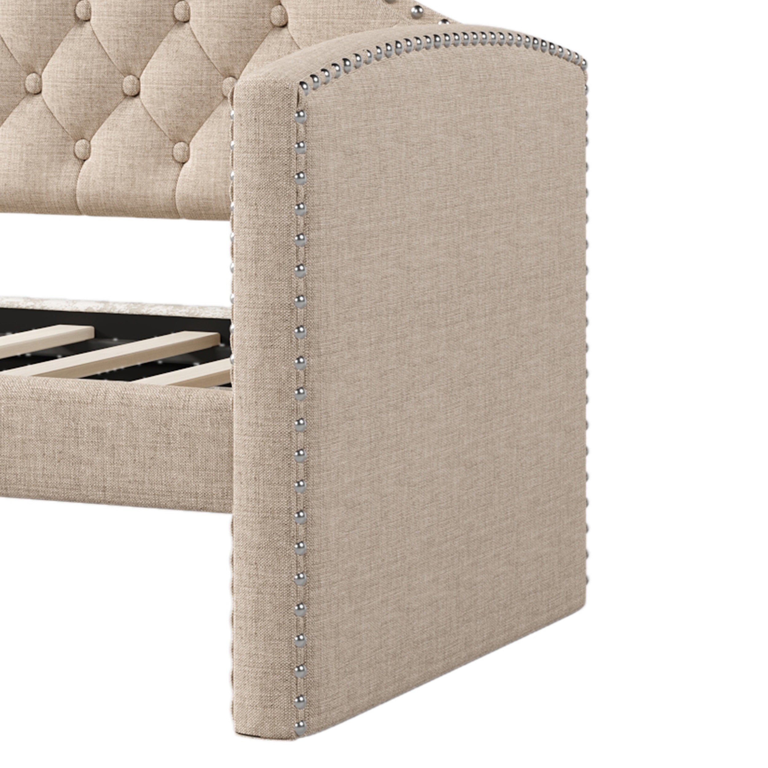 Twin Size Upholstered Daybed with Drawers for Guest Room, Small Bedroom, Study Room, Beige - Atlantic Fine Furniture Melbourne FL