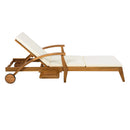 Versatile Chaise Lounge With Wheels Acacia Wood Recliner For Patio - Cream