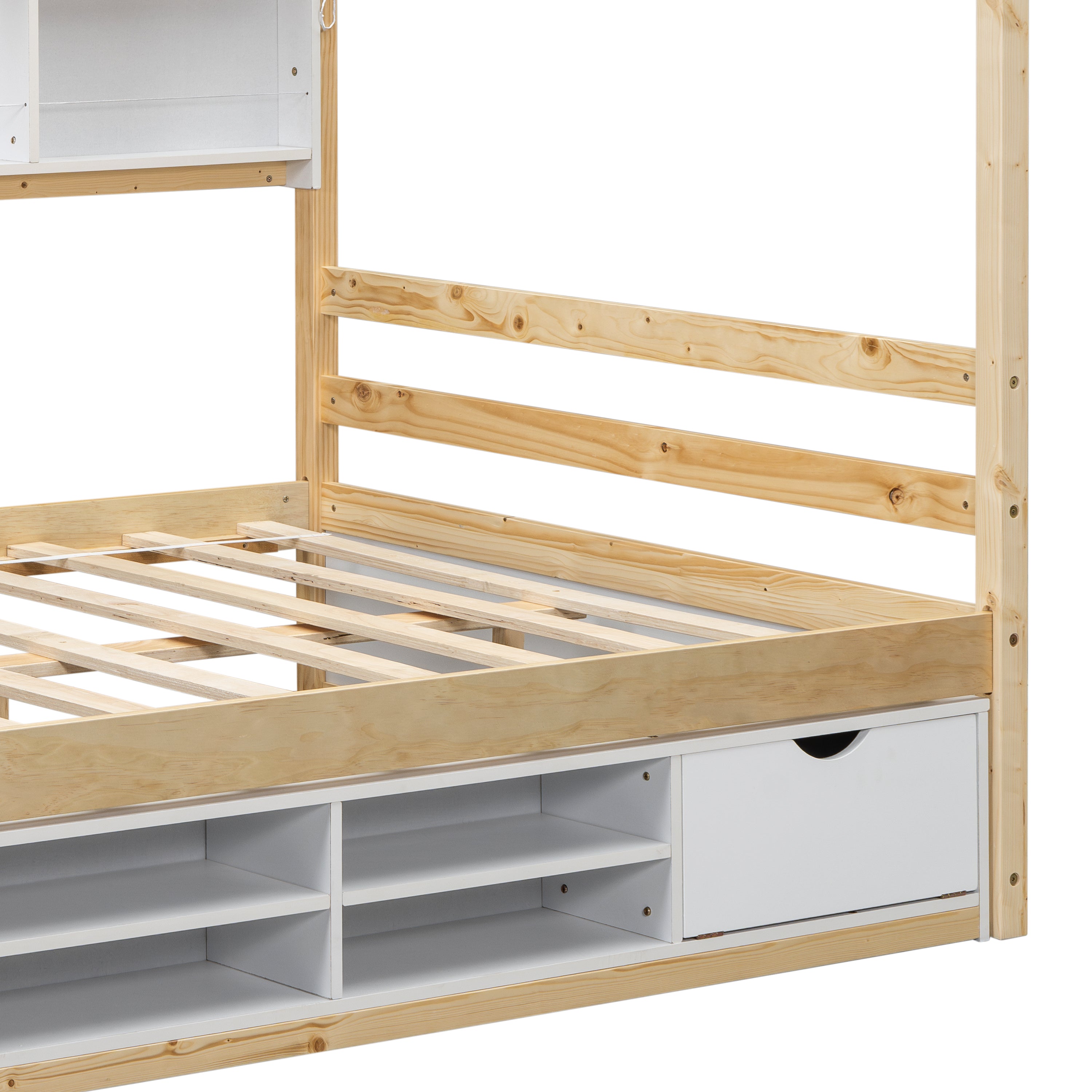 Full House Bed with Roof Frame, Bedside-shelves, Under Bed Storage Unit,Natural - Atlantic Fine Furniture Melbourne FL