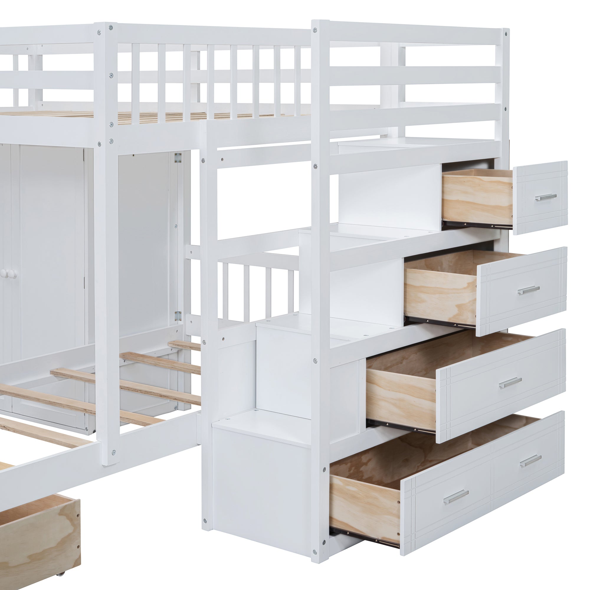 Full Over Twin Bunk Bed with Wardrobe, Drawers, White - Atlantic Fine Furniture Melbourne FL
