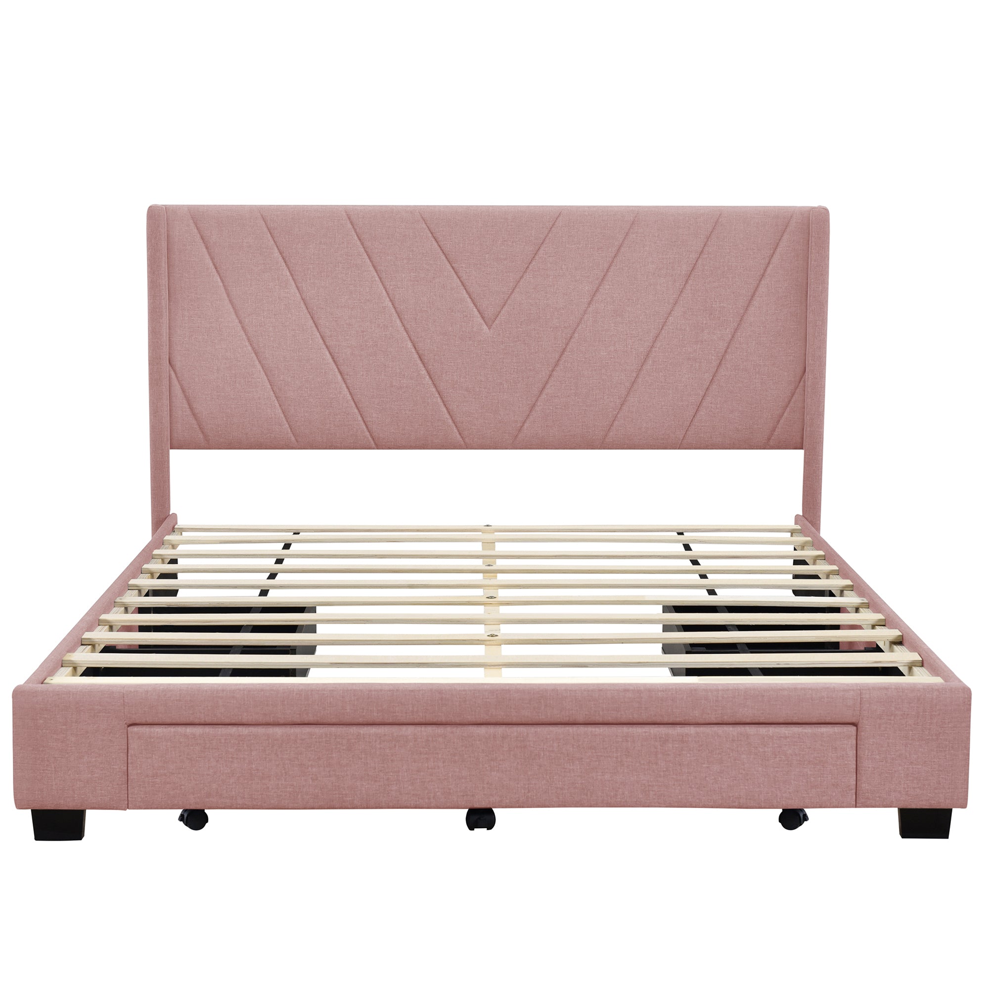 Queen Size Storage Bed Linen Upholstered Platform Bed with 3 Drawers (Pink) - Atlantic Fine Furniture Melbourne FL