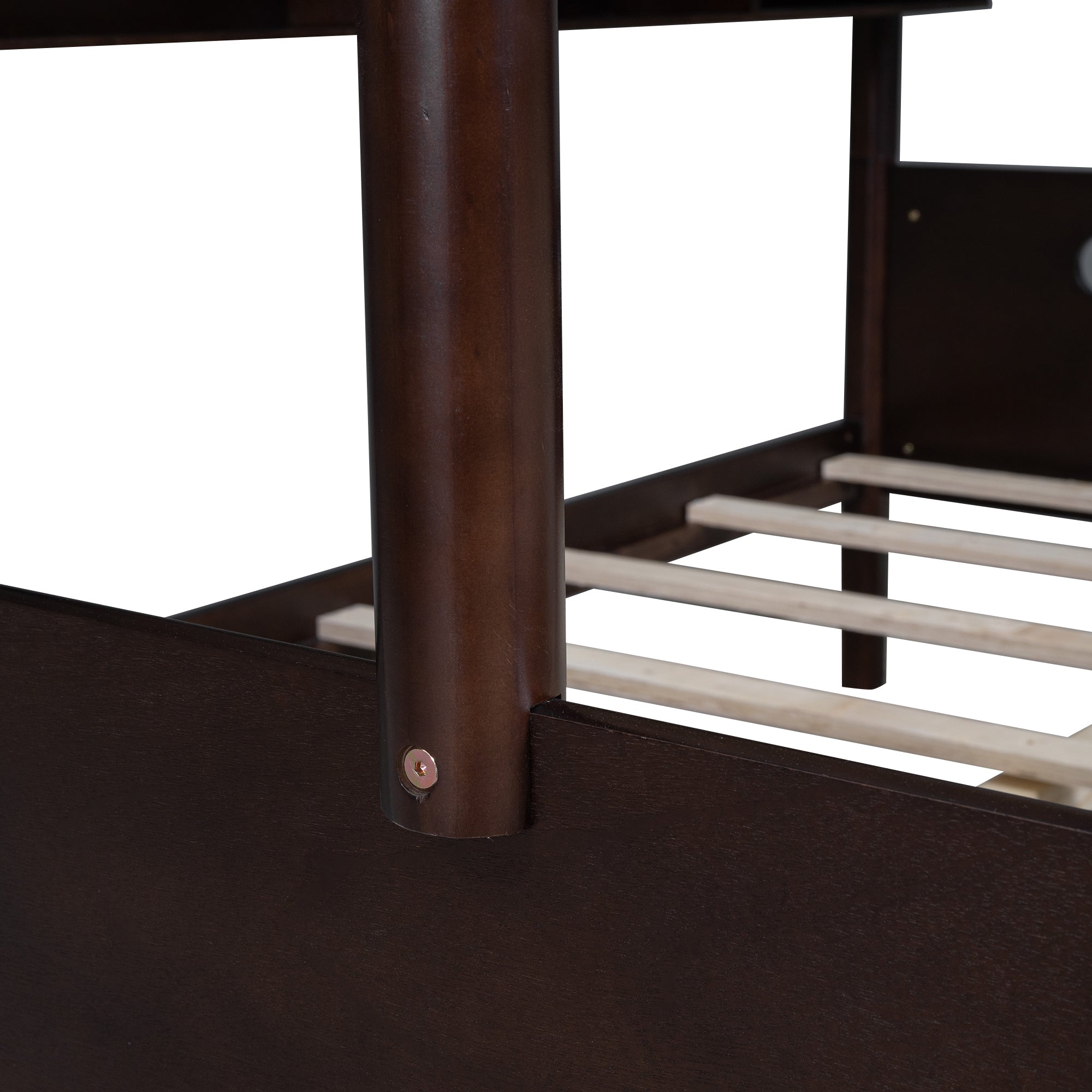 Wood Twin over Full Bunk Bed with Storage Shelves and Twin Size Trundle, Espresso - Atlantic Fine Furniture Melbourne FL