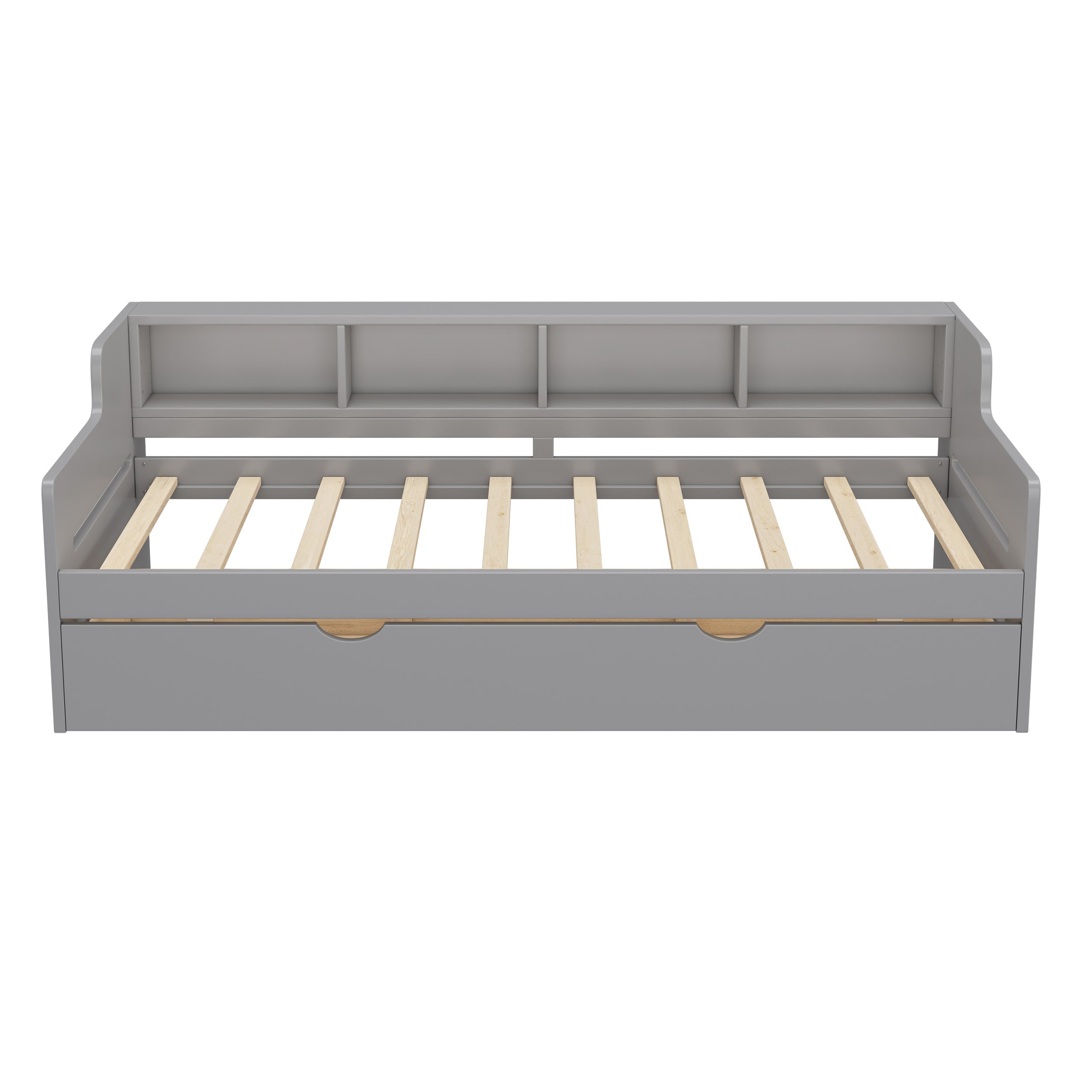 Twin Size Wooden Day Bed with Trundle for Guest Room, Small Bedroom, Study Room, Gray - Atlantic Fine Furniture Melbourne FL