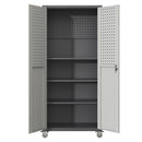 Metal Garage Storage Cabinet With Wheels Heavy Duty Tool Storage Cabinet - Brushed Nickel