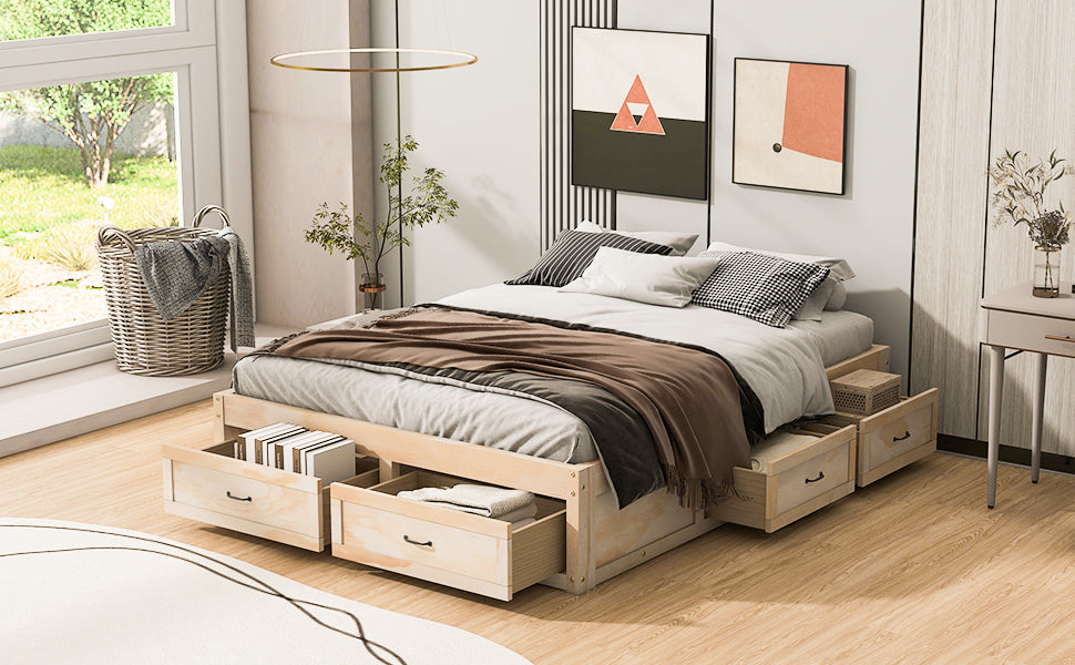 Queen Size Platform Bed with 6 Storage Drawers,Antique Natural - Atlantic Fine Furniture Melbourne FL