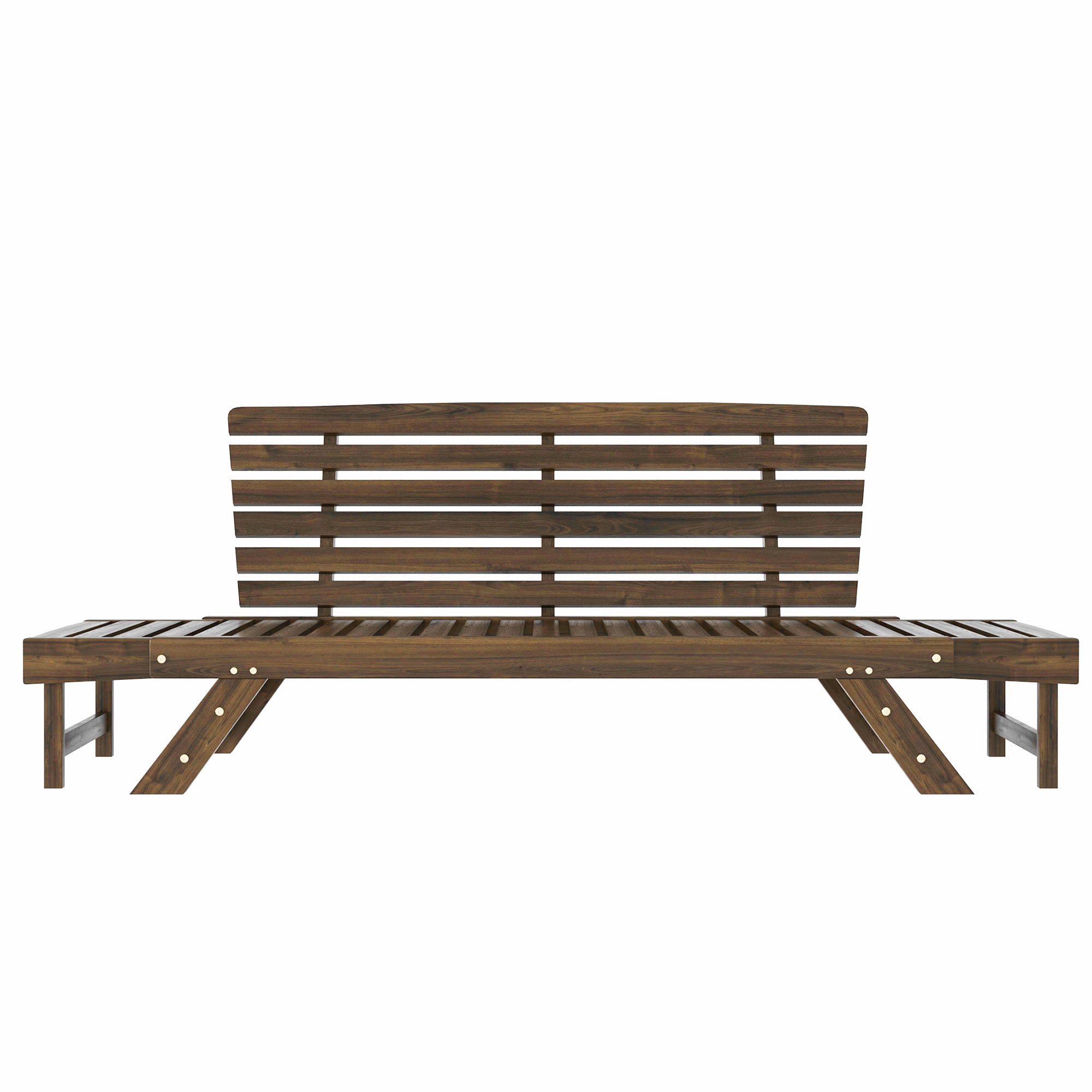 TOPMAX Outdoor Adjustable Patio Wooden Daybed Sofa Chaise Lounge with Cushions for Small Places, Brown Finish+Gray Cushion