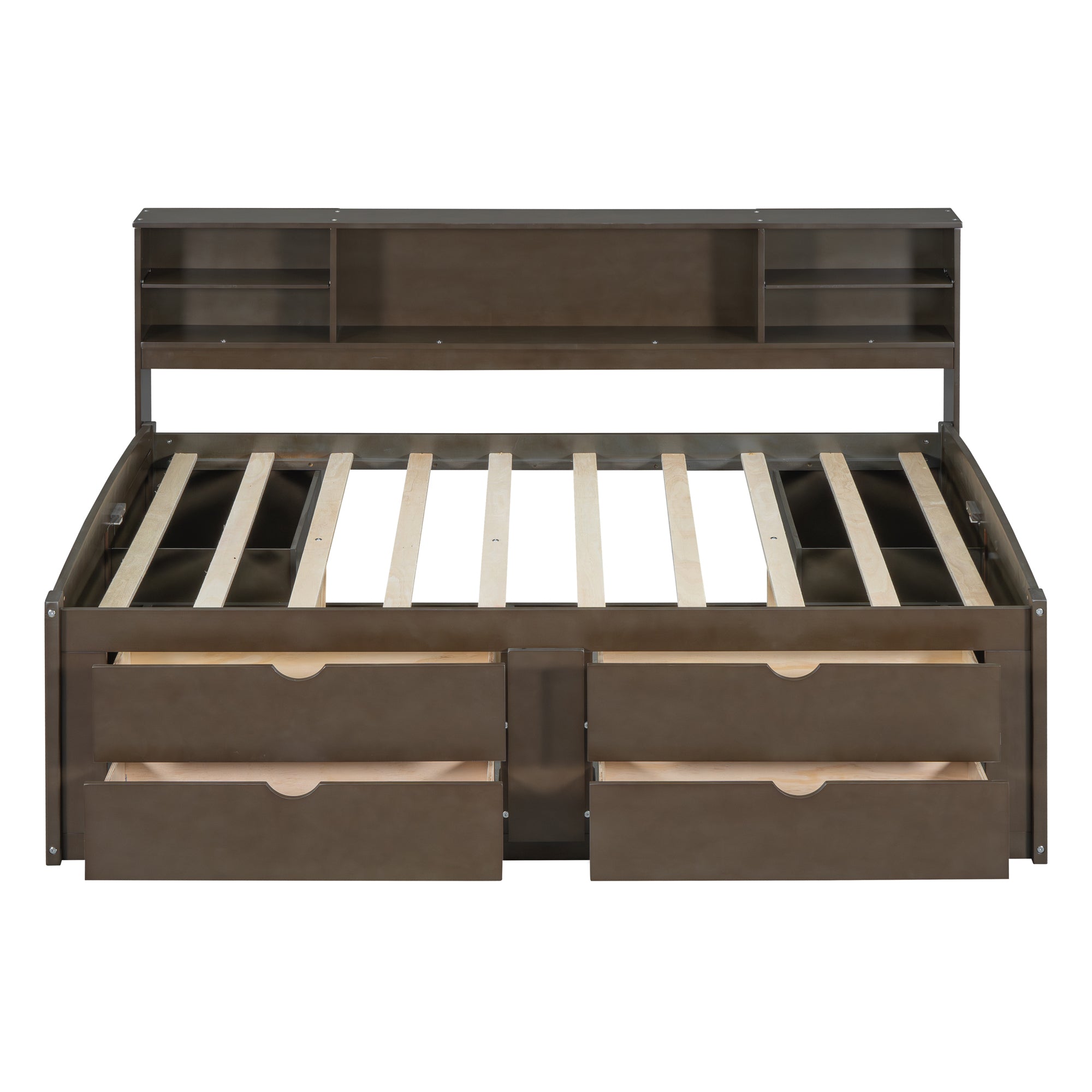 Full Size Wood Daybed with 2 Bedside Cabinets, Upper Shelves and 4 Drawers, Antique Brown - Atlantic Fine Furniture Melbourne FL