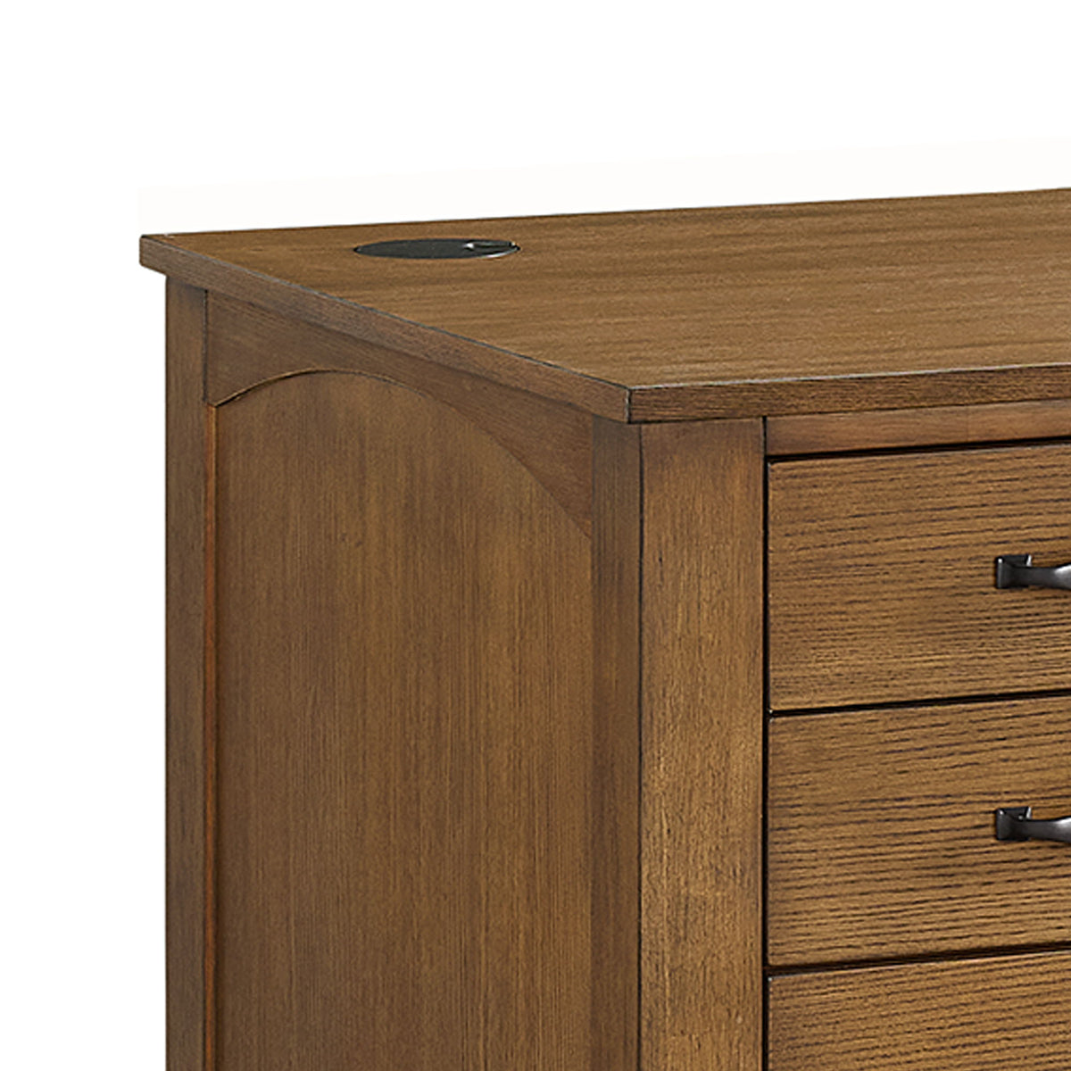 Portico Double Pedestal Desk With Power / USB in Brown Oak by Elements International, view 2