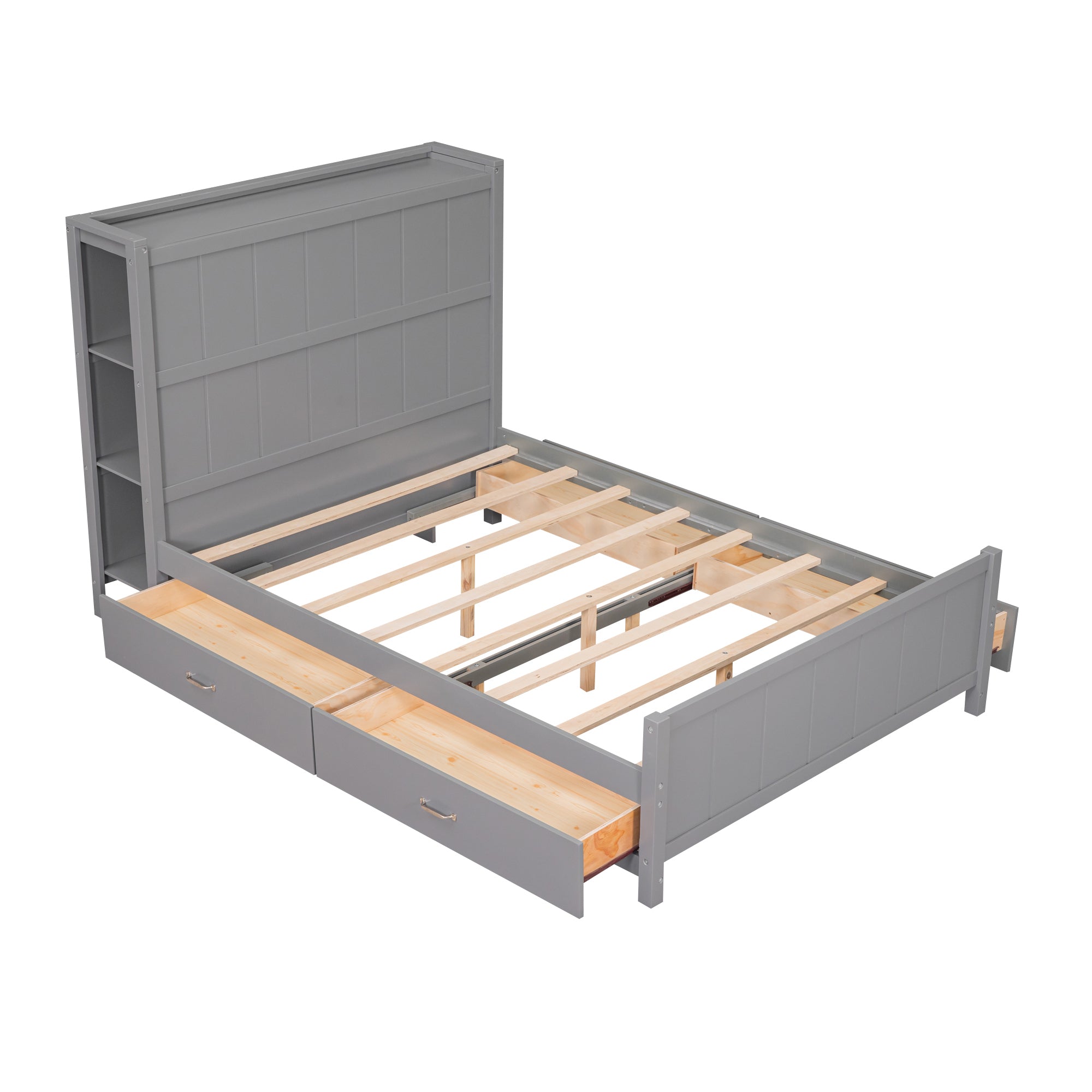 Full Size Platform Bed with Drawers and Storage Shelves, Gray - Atlantic Fine Furniture Melbourne FL