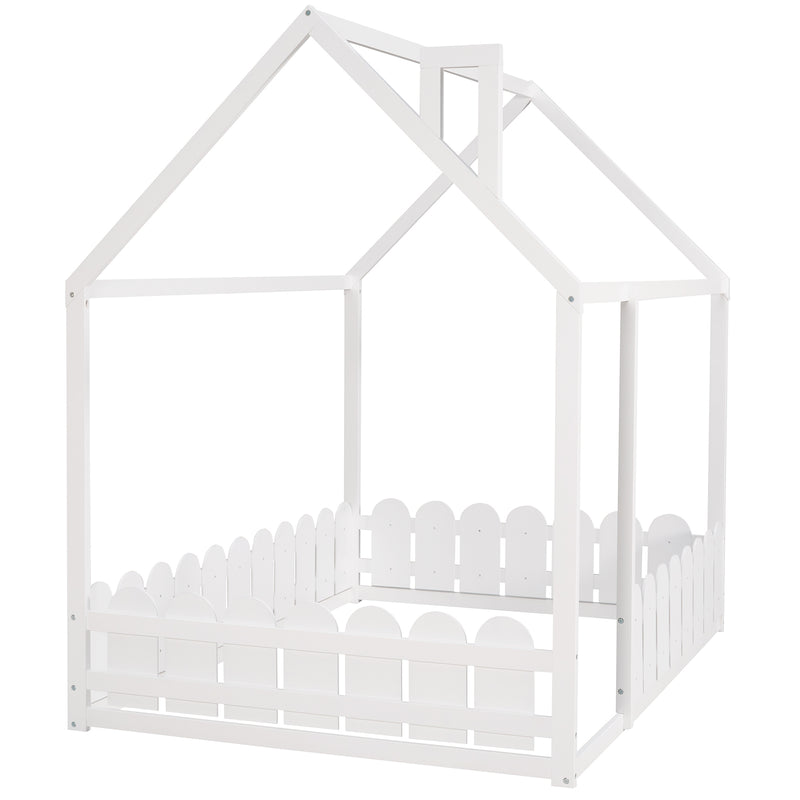(Slats are not included) Full Size Wood Bed House Bed Frame with Fence,for Kids,Teens,Girls,Boys (White )(OLD SKU:WF281294AAK)