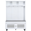 5 In 1 Entryway Bench With Shutter - Shaped Doors, Coat Rack, Cushion And 4 Sturdy Hooks, Wide Hall Tree With Storage Bench For Hallway, Entryway, Living Room