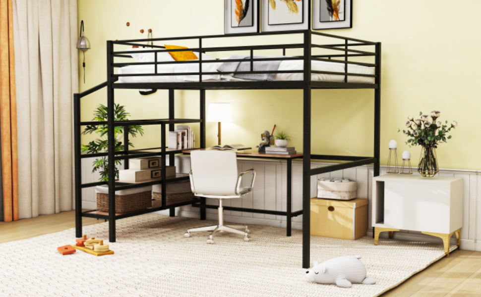 Full Size Metal Loft Bed with Desk and Lateral Storage Ladder, Black - Atlantic Fine Furniture Melbourne FL