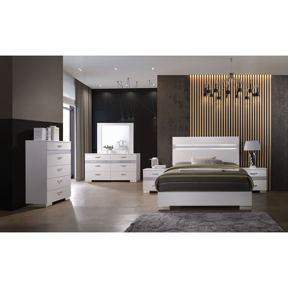 ACME Naima II Eastern King Bed in White High Gloss 26767EK - Atlantic Fine Furniture Melbourne FL