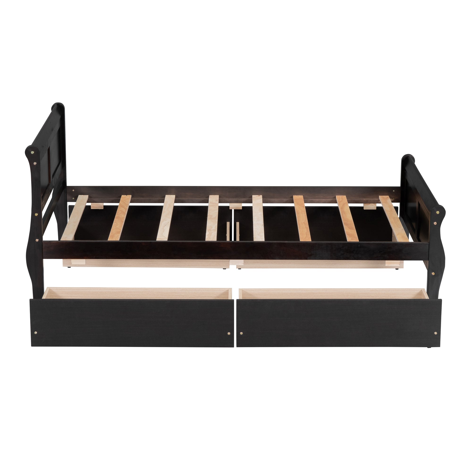 Twin Size Wood Platform Bed with 4 Drawers and Streamlined Headboard & Footboard, Espresso - Atlantic Fine Furniture Melbourne FL