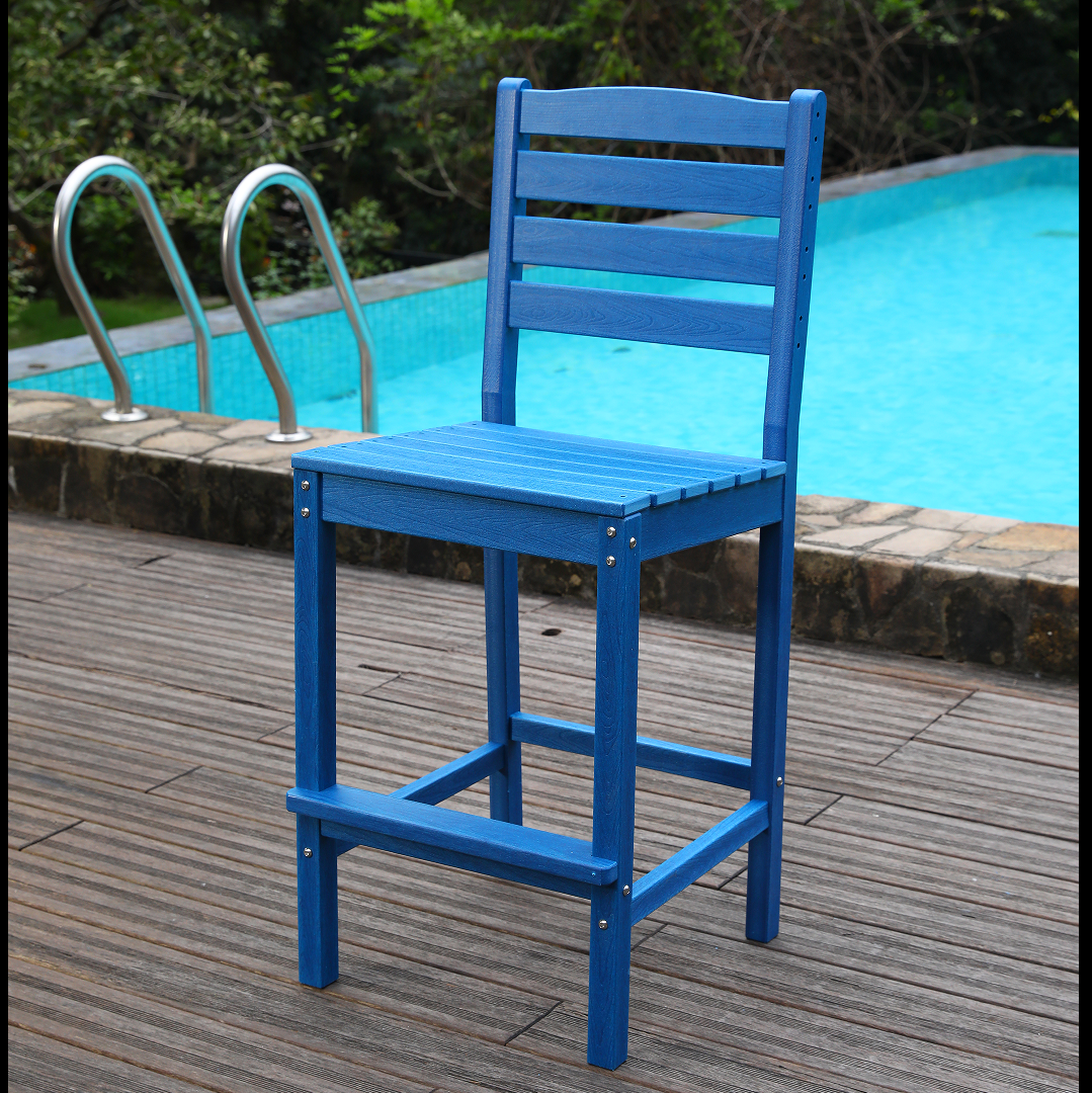 Patio Life Adirondack Outdoor Bar Table with 2 High-Back Bar Chairs - Lake Blue