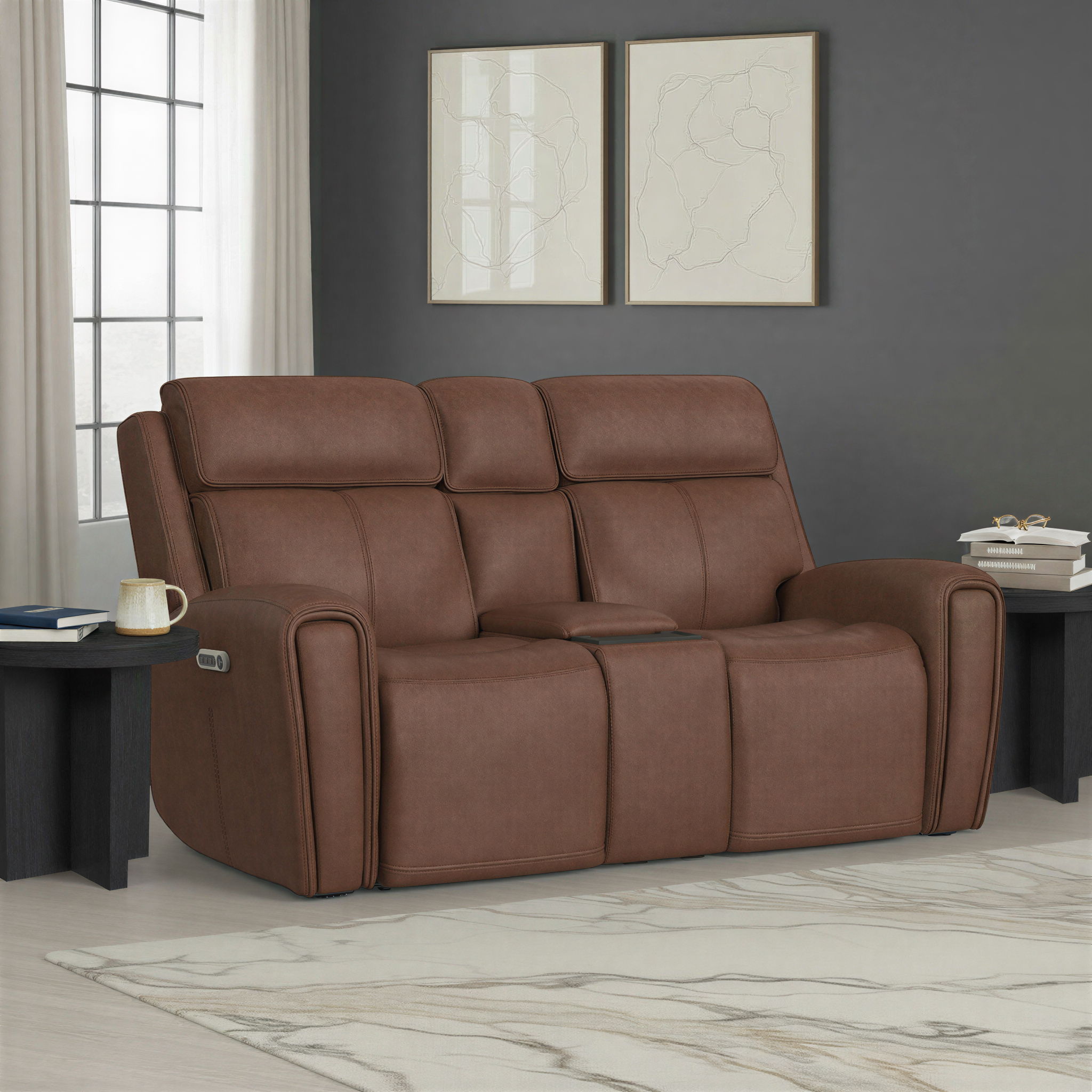 Warren - Power Reclining Loveseat With Console, Power Headrest & Lumbar