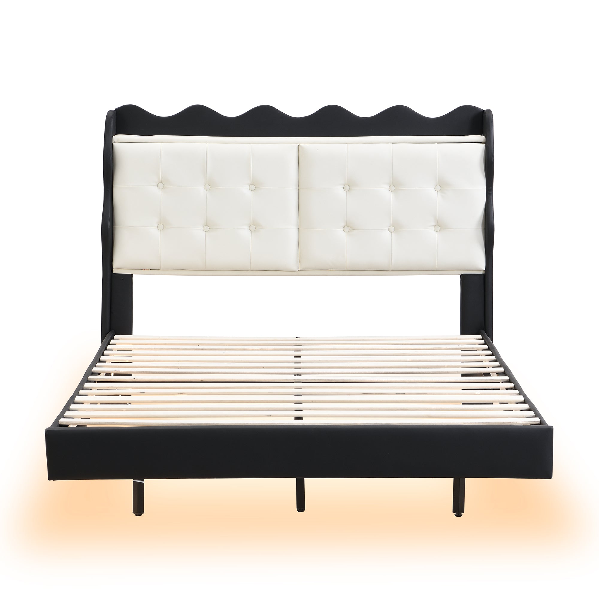 Full Size Upholstery Platform Bed Frame with LED Light Strips and Built-in Storage Space,Black - Atlantic Fine Furniture Melbourne FL
