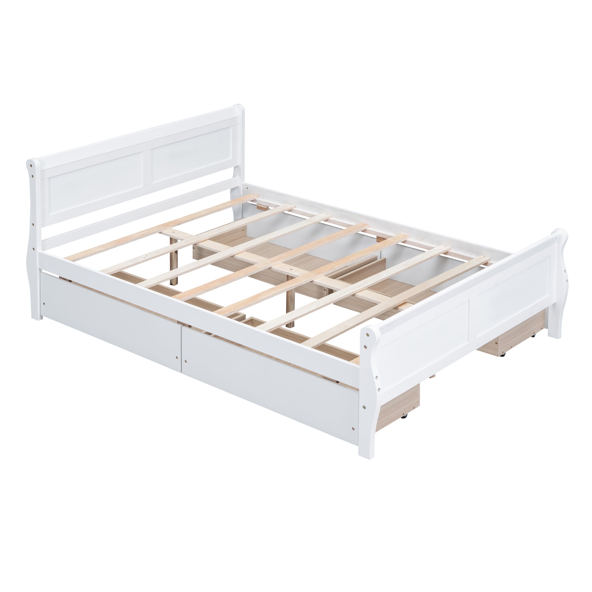 Full Size Wood Platform Bed with 4 Drawers and Streamlined Headboard & Footboard, White - Atlantic Fine Furniture Melbourne FL