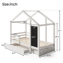 Twin House Bed With Blackboard And Drawers, 2 Assembly Options - White