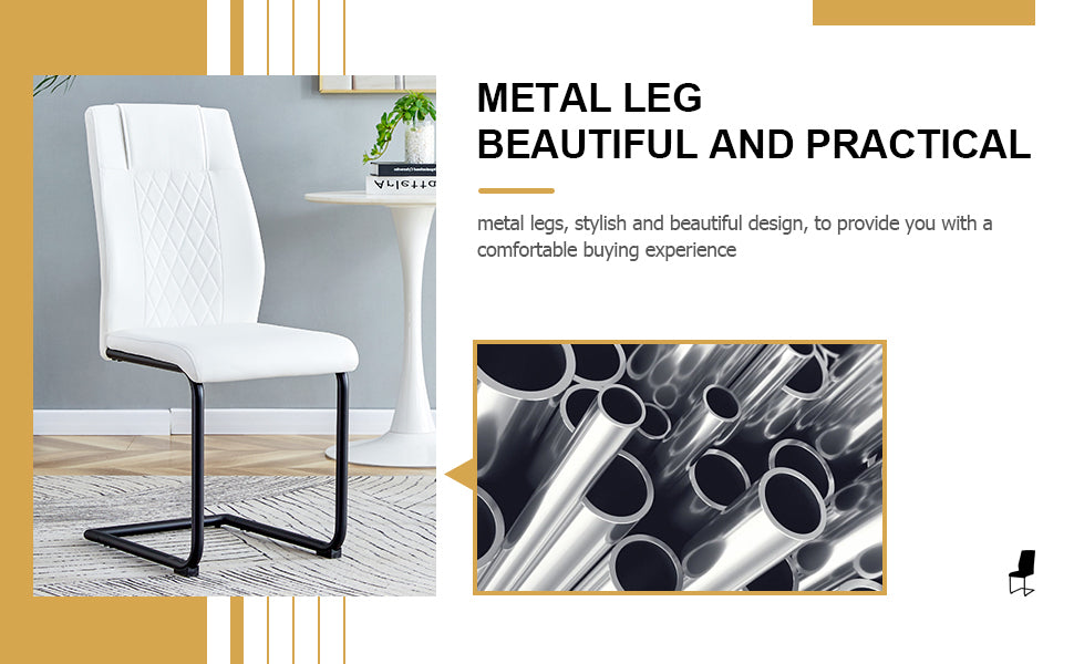 Modern dining chairs with faux leather upholstered seats - dining room chairs with metal legs, suitable for kitchen, living room, bedroom, dining room side chairs, set of 6 pieces (white+PU leather)