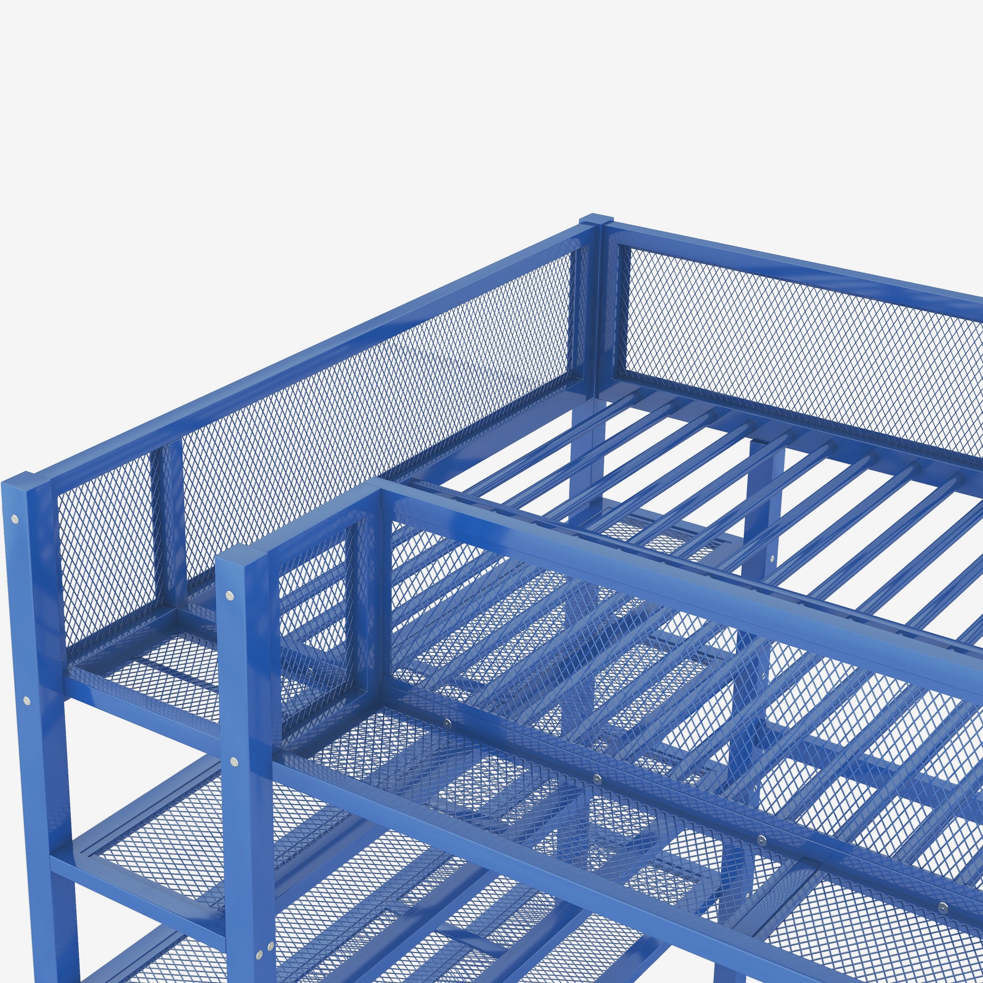 Full Size Metal Loft Bed with 4-Tier Shelves and Storage, Blue - Atlantic Fine Furniture Melbourne FL