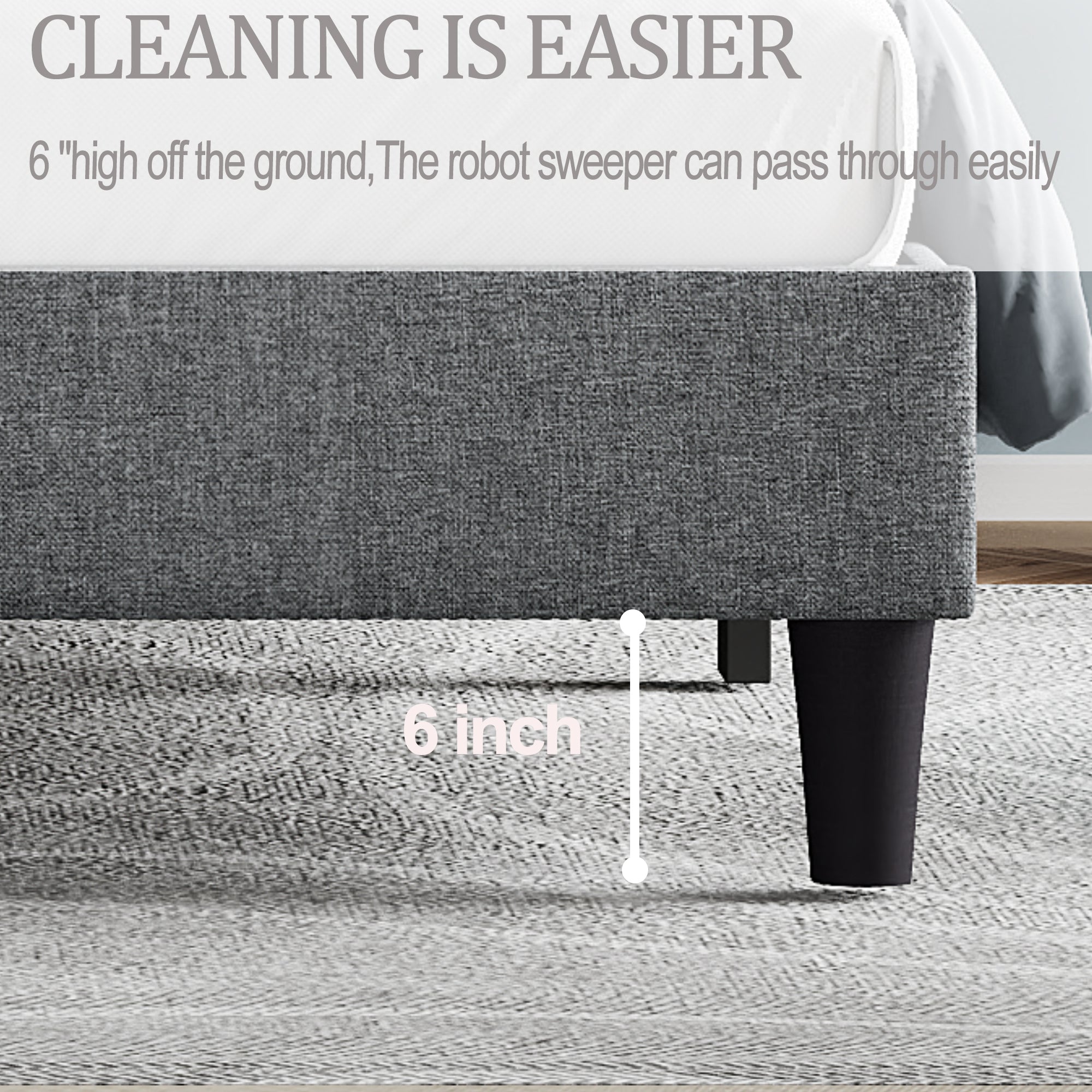 Queen size Adjustable Headboard with Fine Linen Upholstery and Button Tufting for Bedroom, Wave Top LIGHT GREY