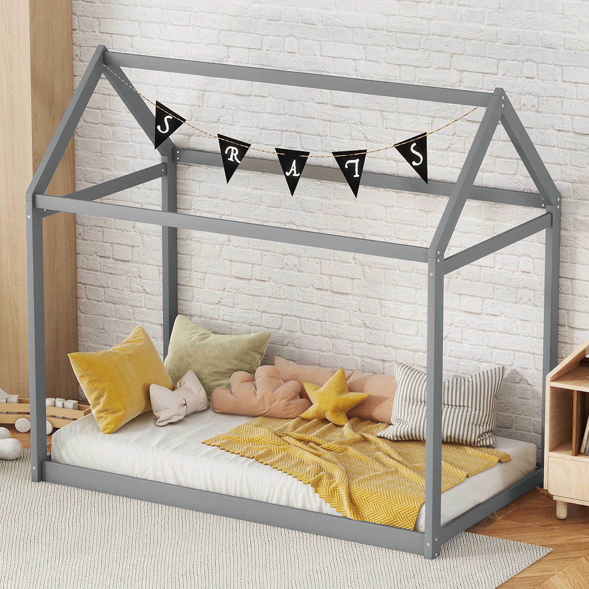 Twin Size Wooden House Bed, Gray - Atlantic Fine Furniture Melbourne FL