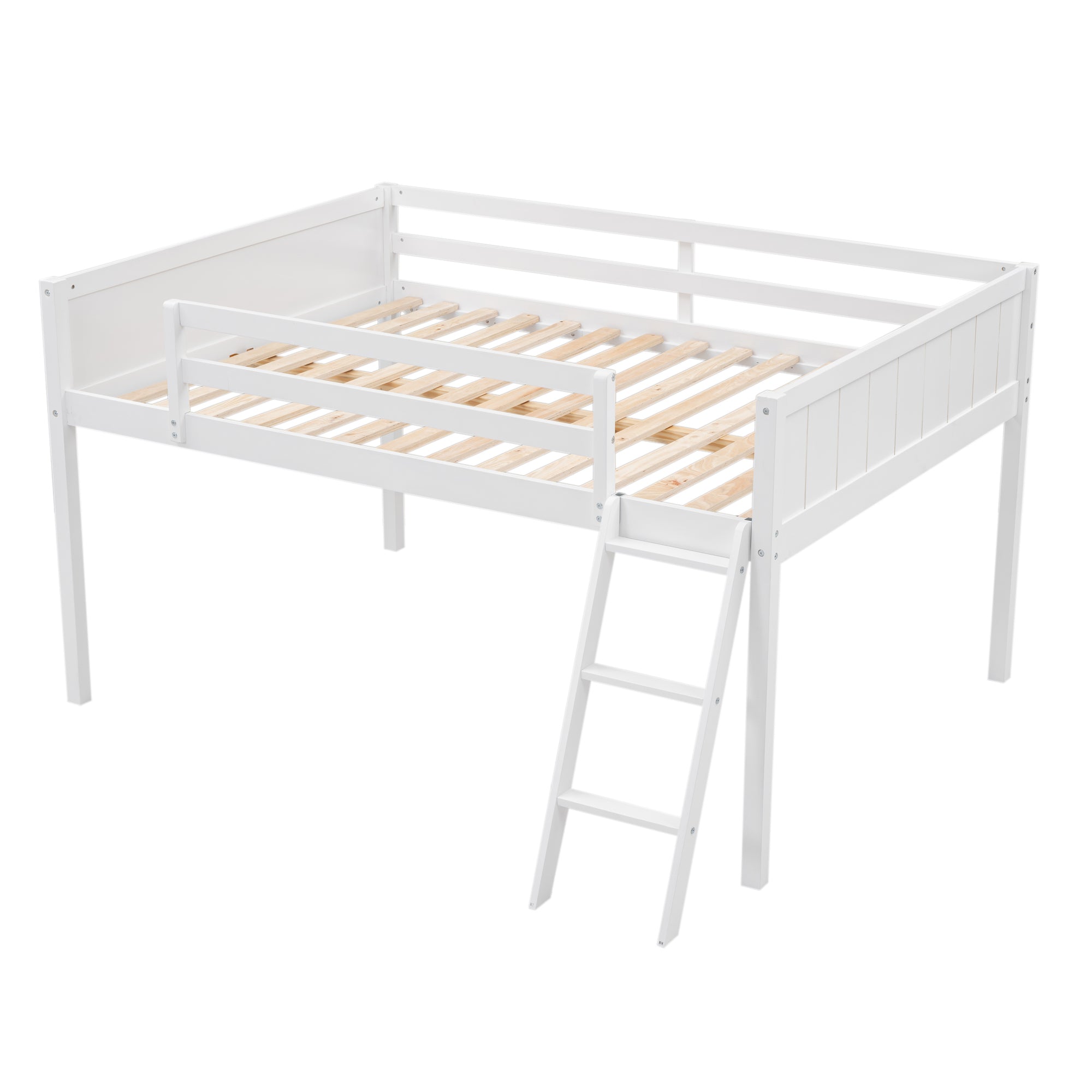 Full Size Wood Loft Bed with Ladder, ladder can be placed on the left or right, White - Atlantic Fine Furniture Melbourne FL