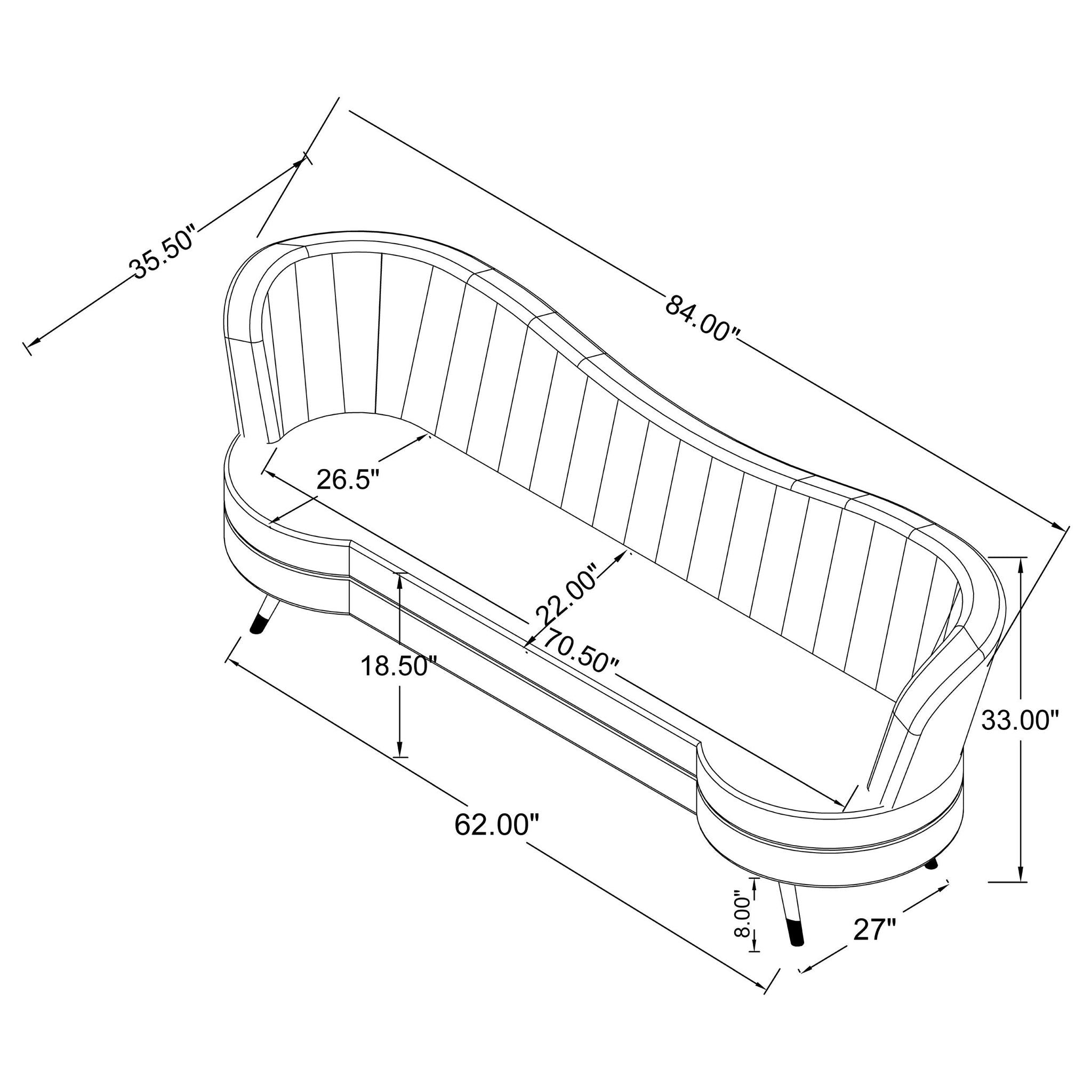 Sophia 2-piece Upholstered Channel Tufted Sofa Set Grey