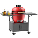 Outdoor Grill Table For Big Egg Style Bbq Metal Grill Cart With 2 Folding Panels Metal - Black