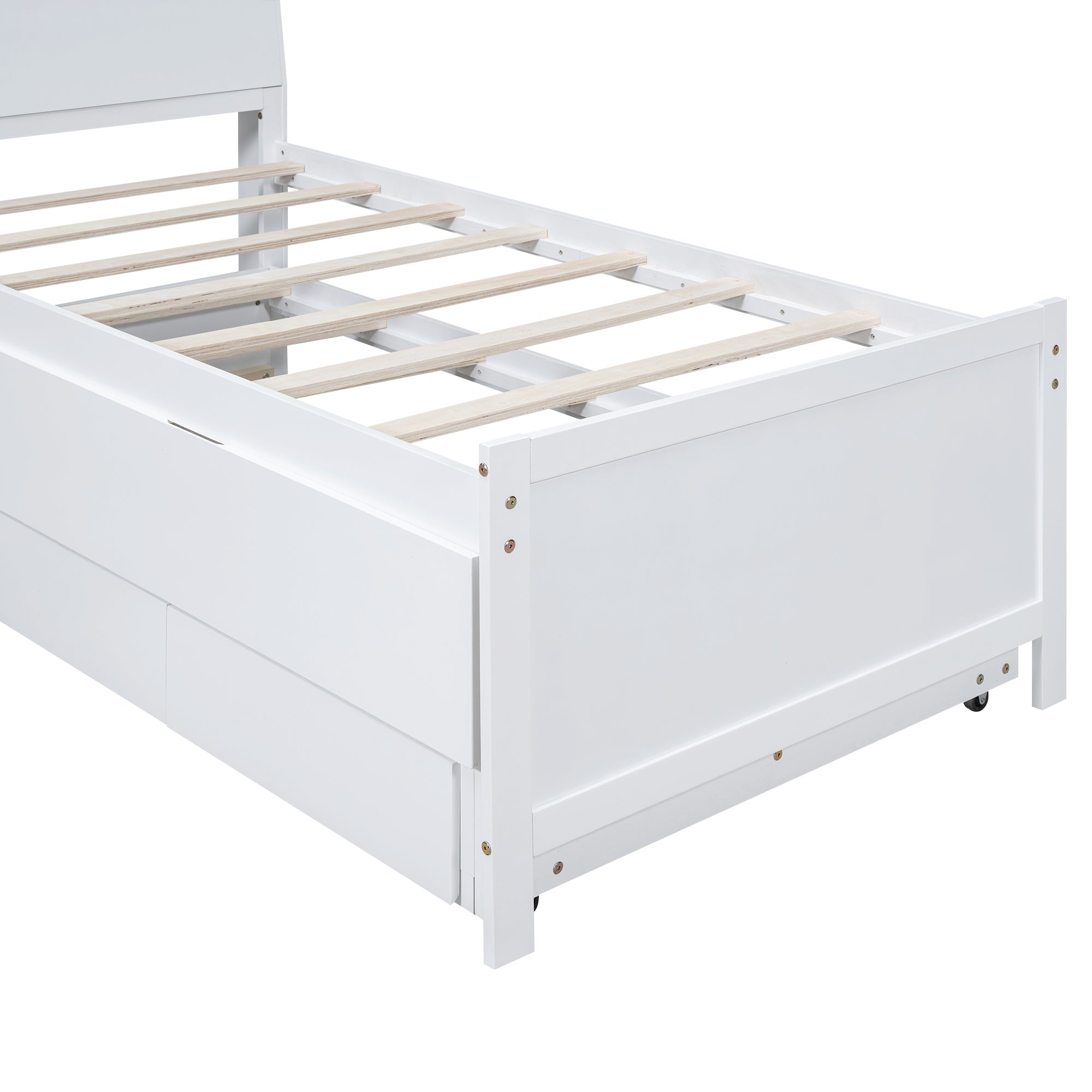 Twin Size Platform Bed with Storage LED Headboard, Twin Size Trundle and 3 Drawers, White - Atlantic Fine Furniture Melbourne FL