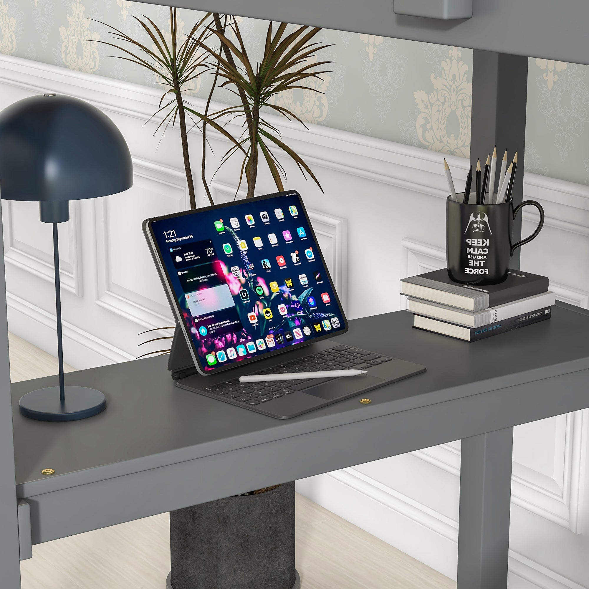 Twin Loft Bed with built-in desk,Grey(Old SKU:W50450910)