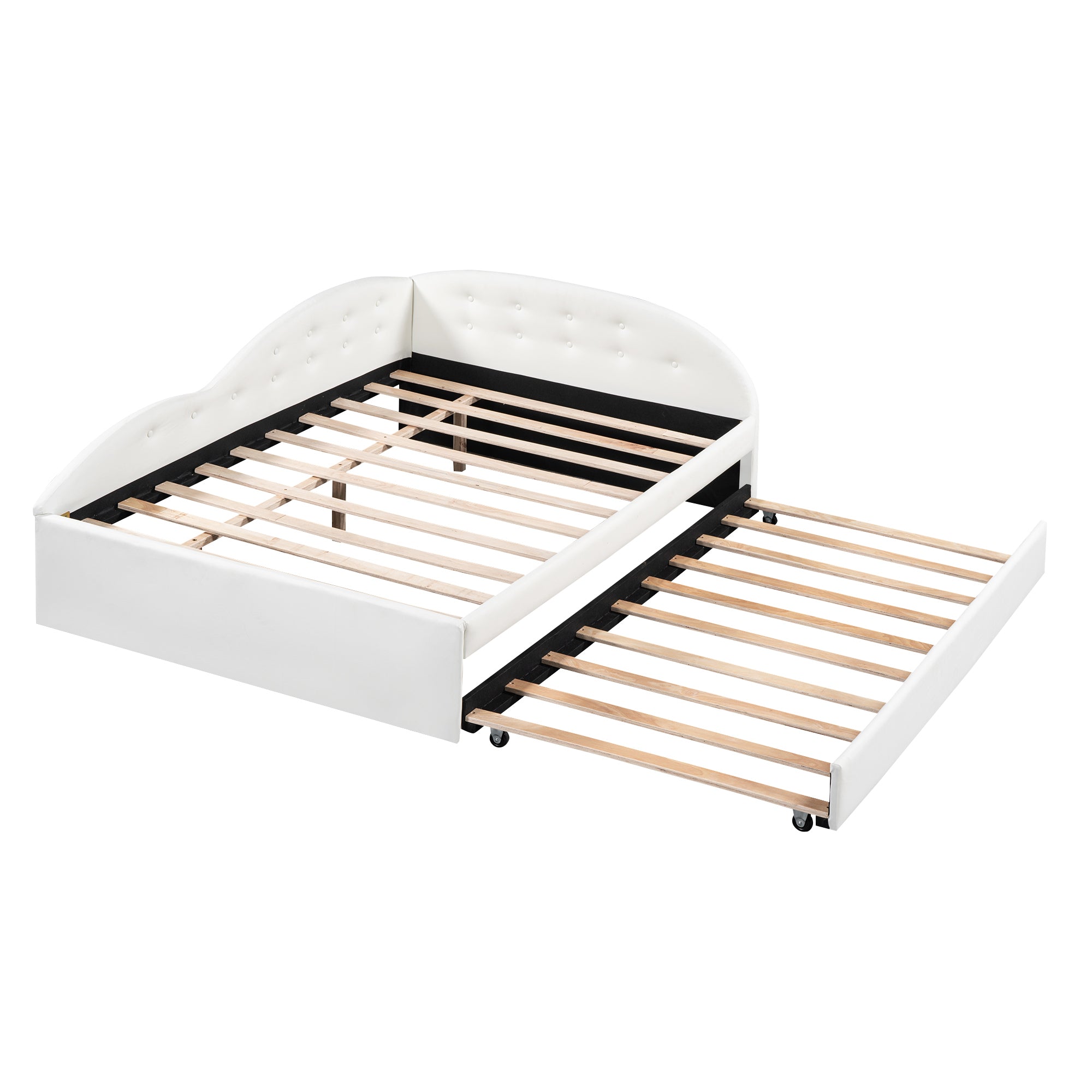 Full Size PU Upholstered Tufted Daybed with Trundle and Cloud Shaped Guardrail, White - Atlantic Fine Furniture Melbourne FL