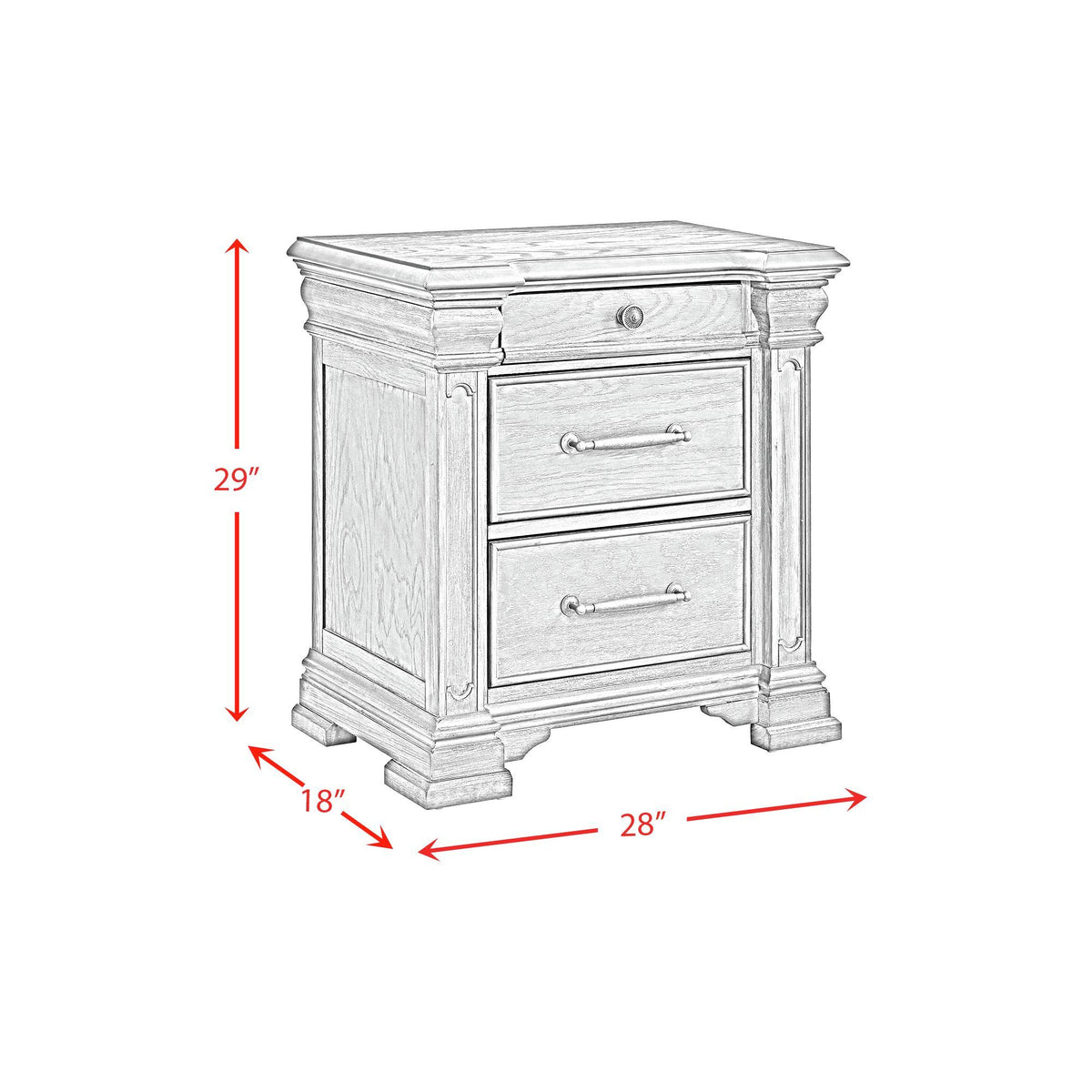 Kings Court 3-Drawer Nightstand (Sliding Top) in Black by Elements International, view 3