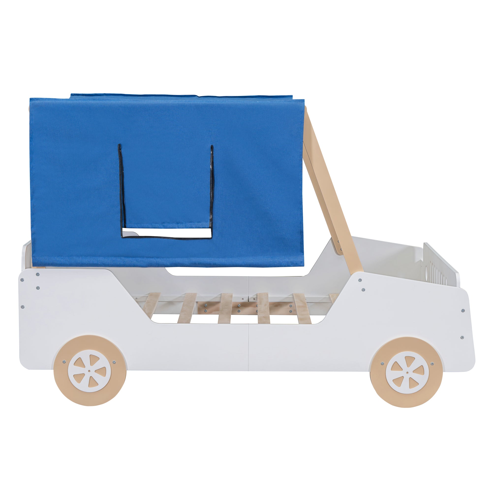 Full Size Car Shaped Bed with Tents,White+Natural - Atlantic Fine Furniture Melbourne FL