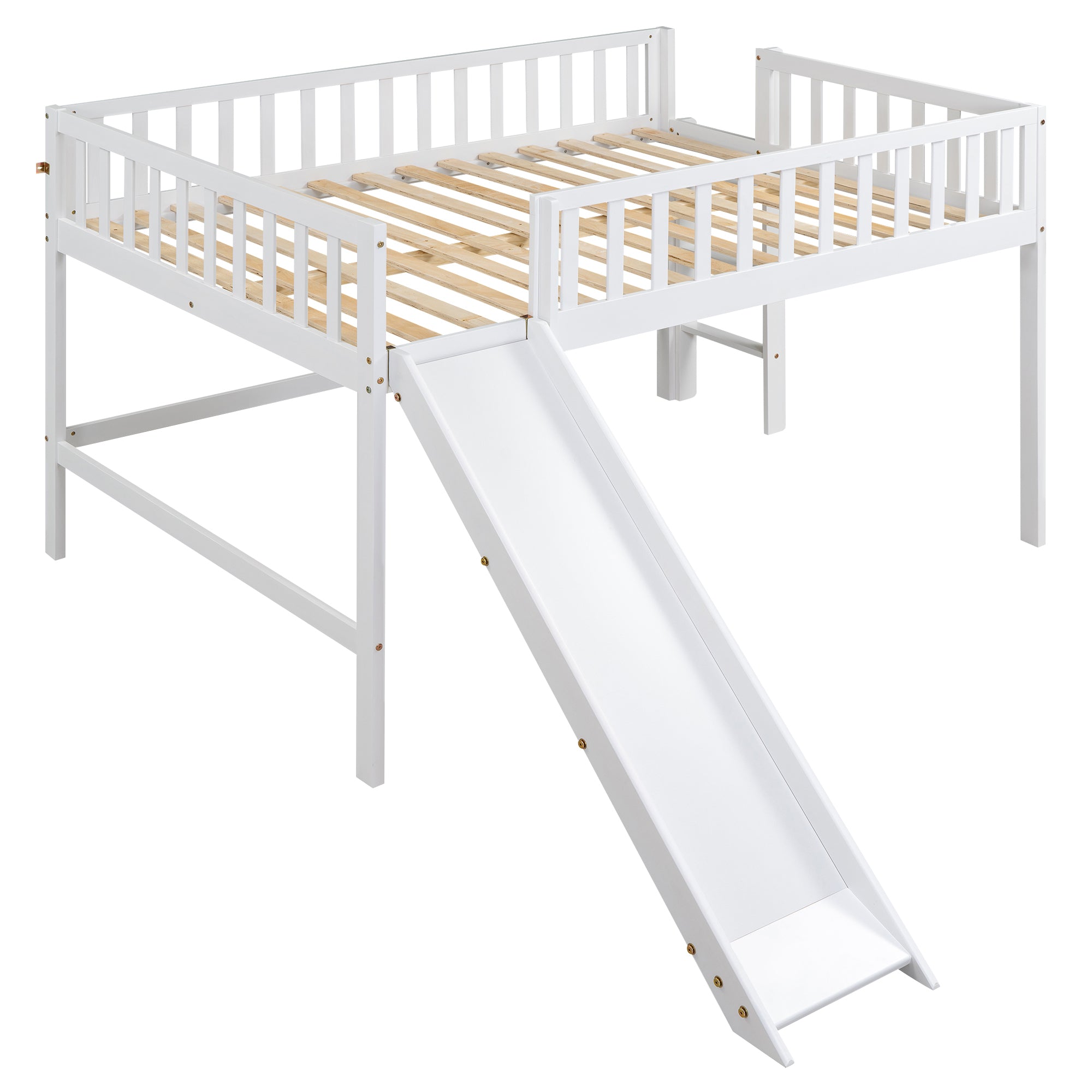 Full Size Low Loft Bed with Ladder and Slide,White - Atlantic Fine Furniture Melbourne FL