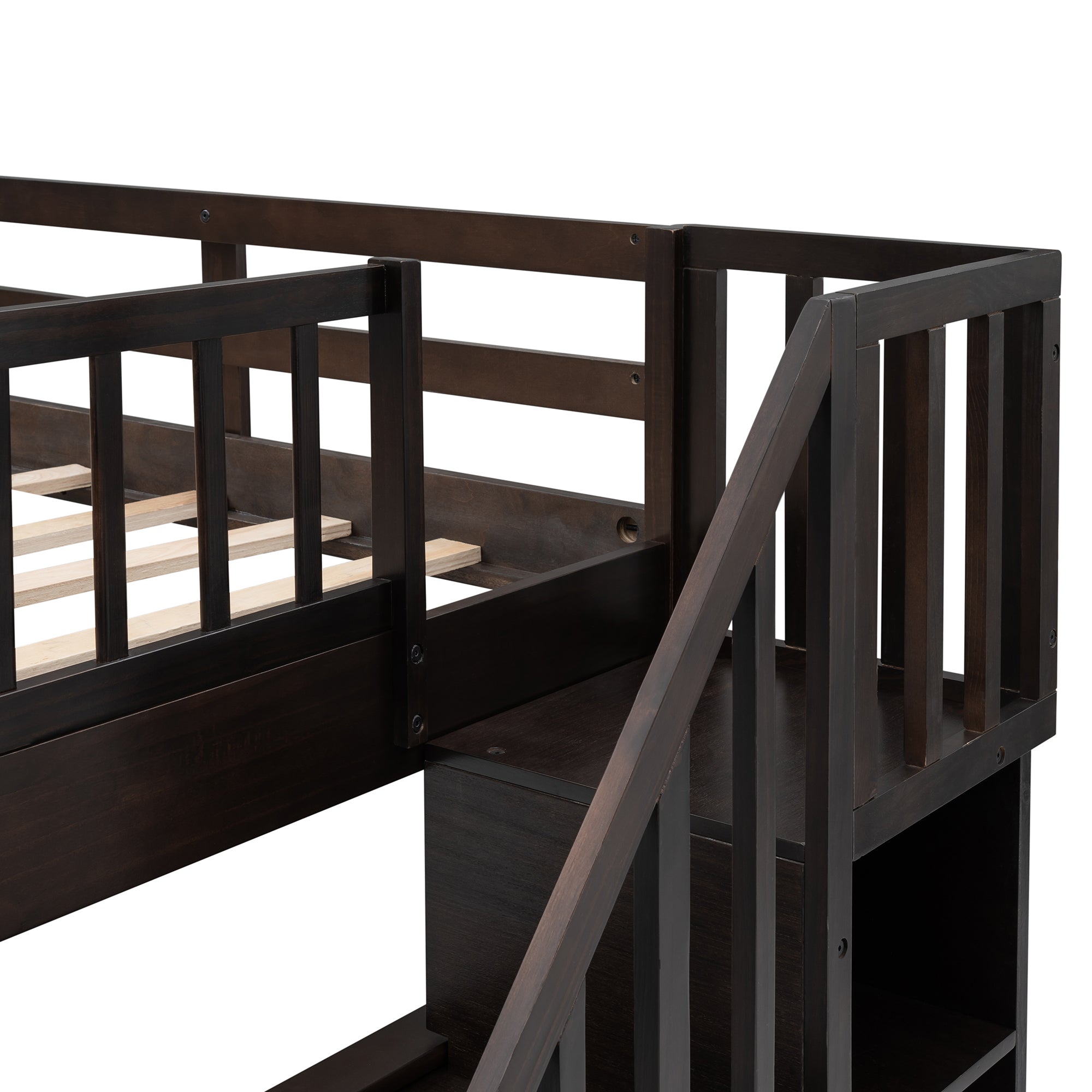 Stairway Full-Over-Full Bunk Bed with Drawer, Storage and Guard Rail for Bedroom, Espresso color( old sku: LP000310AAP ) - Atlantic Fine Furniture Melbourne FL