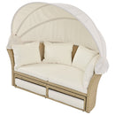 Outdoor Patio Daybed Wicker Rattan Double Daybed Round Sofa Furniture Set With Retractable Canopy, 4 Pillows For Lawn Garden