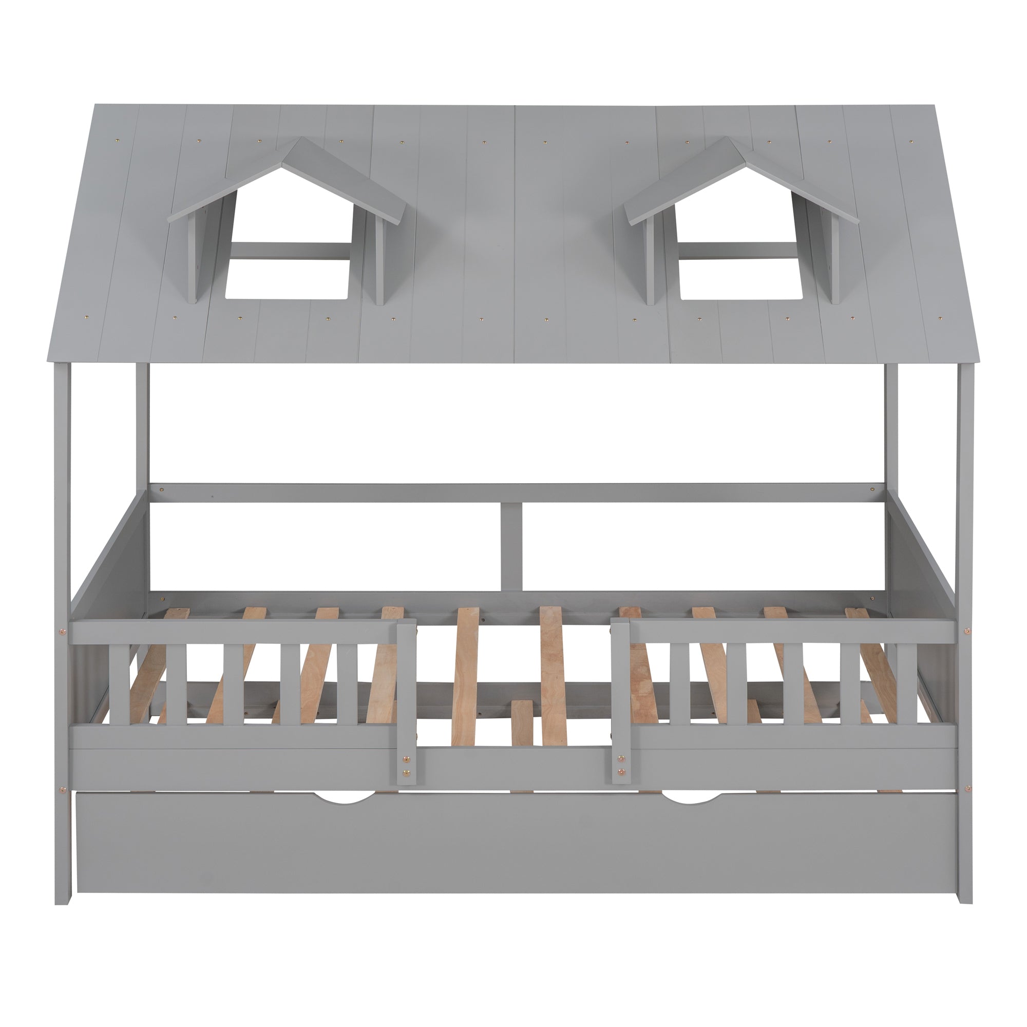 Twin Size House Bed Wood Bed with Twin Size Trundle ( Gray ) - Atlantic Fine Furniture Melbourne FL