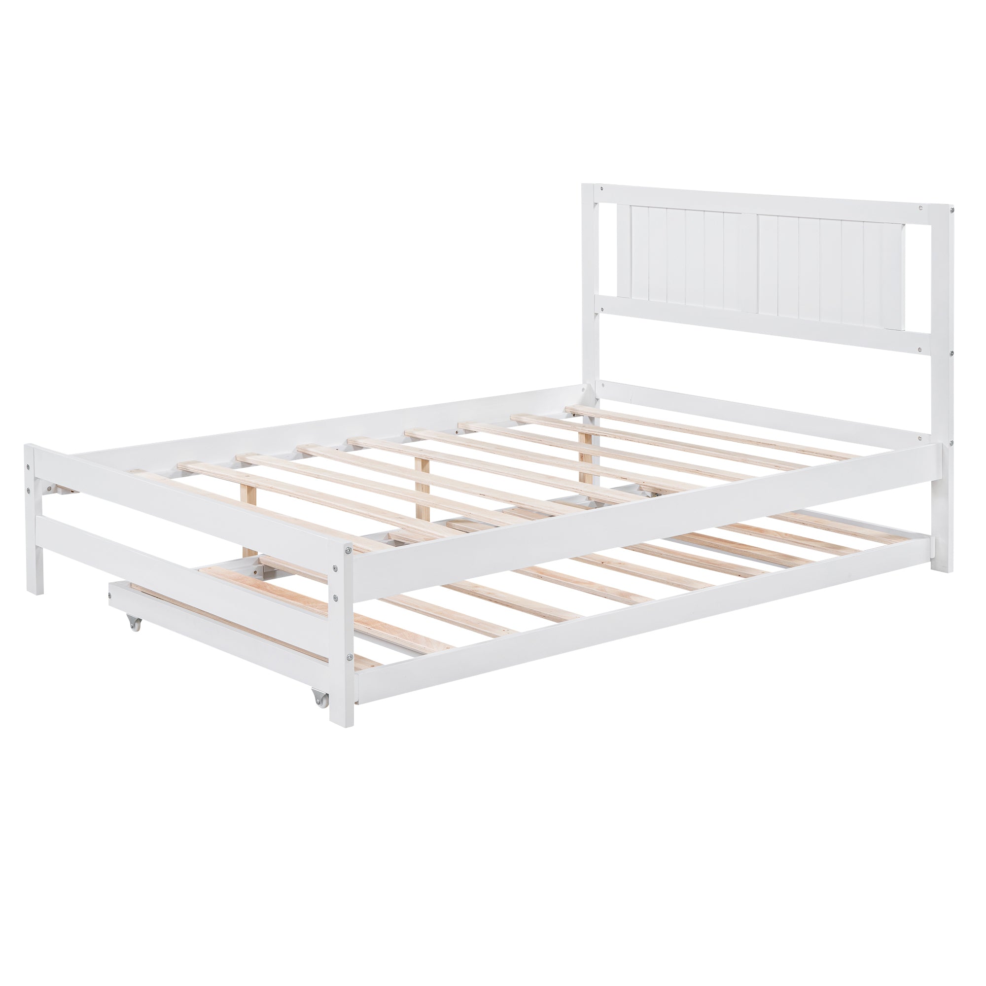 Full Size Platform Bed with Adjustable Trundle,White(Old SKU:SM000248AAK)