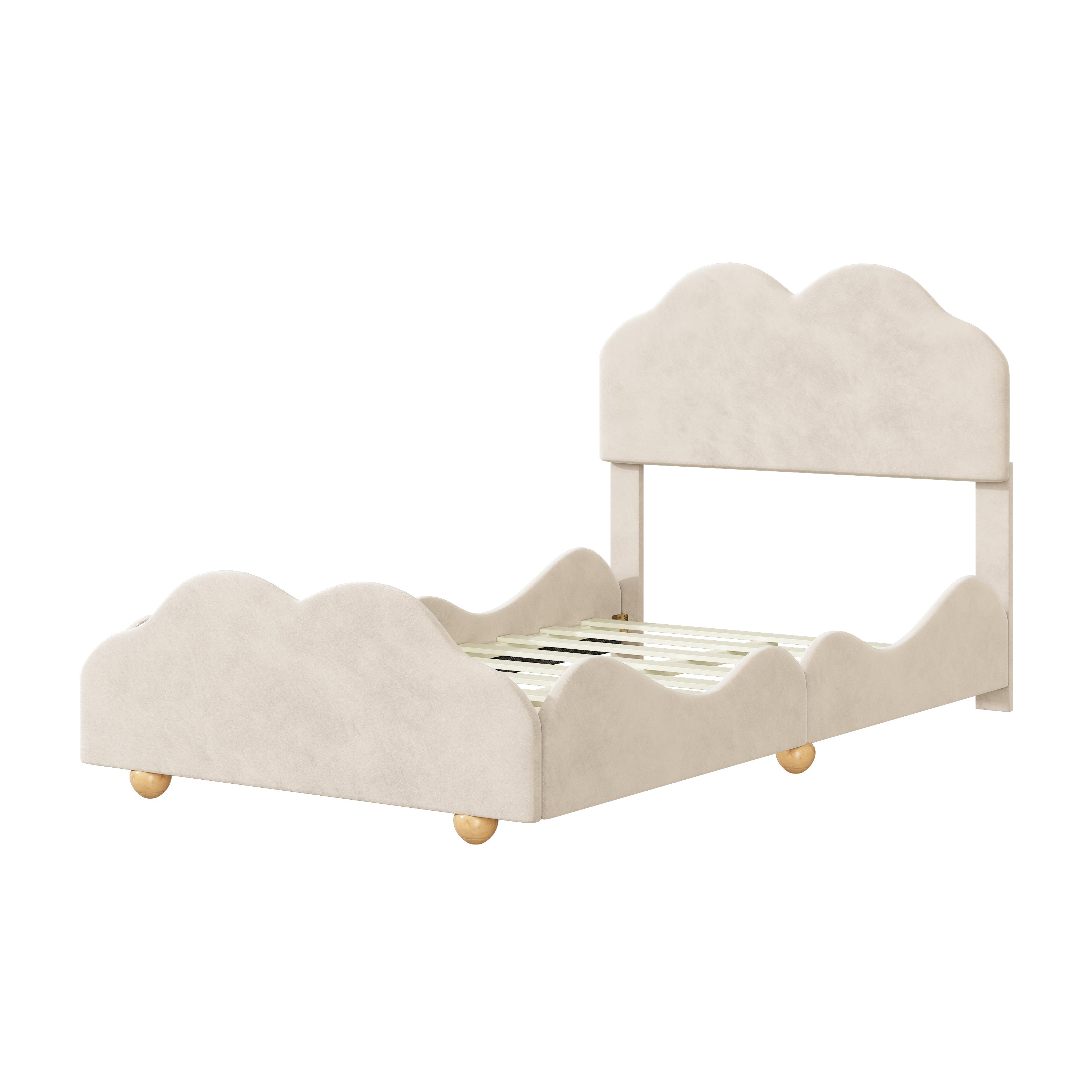 Twin Size Upholstered Platform Bed with Cloud Shaped bed board, Beige - Atlantic Fine Furniture Melbourne FL