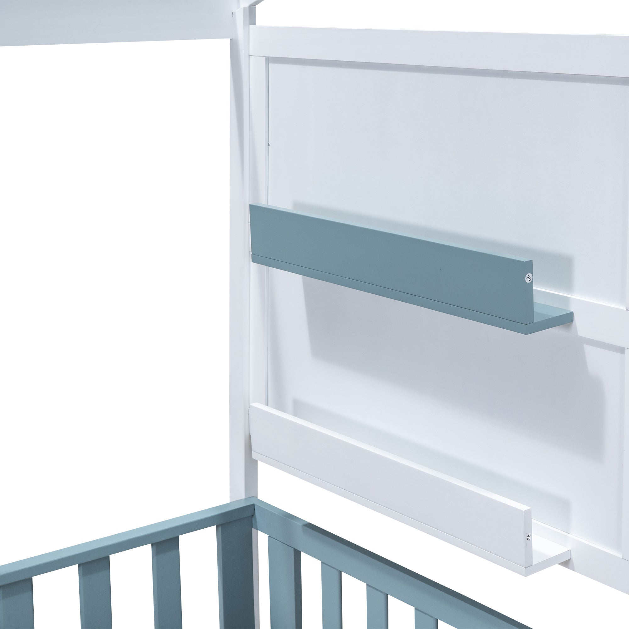Twin Size Wood House Bed with 2 Shelves and Guardrail, White - Atlantic Fine Furniture Melbourne FL
