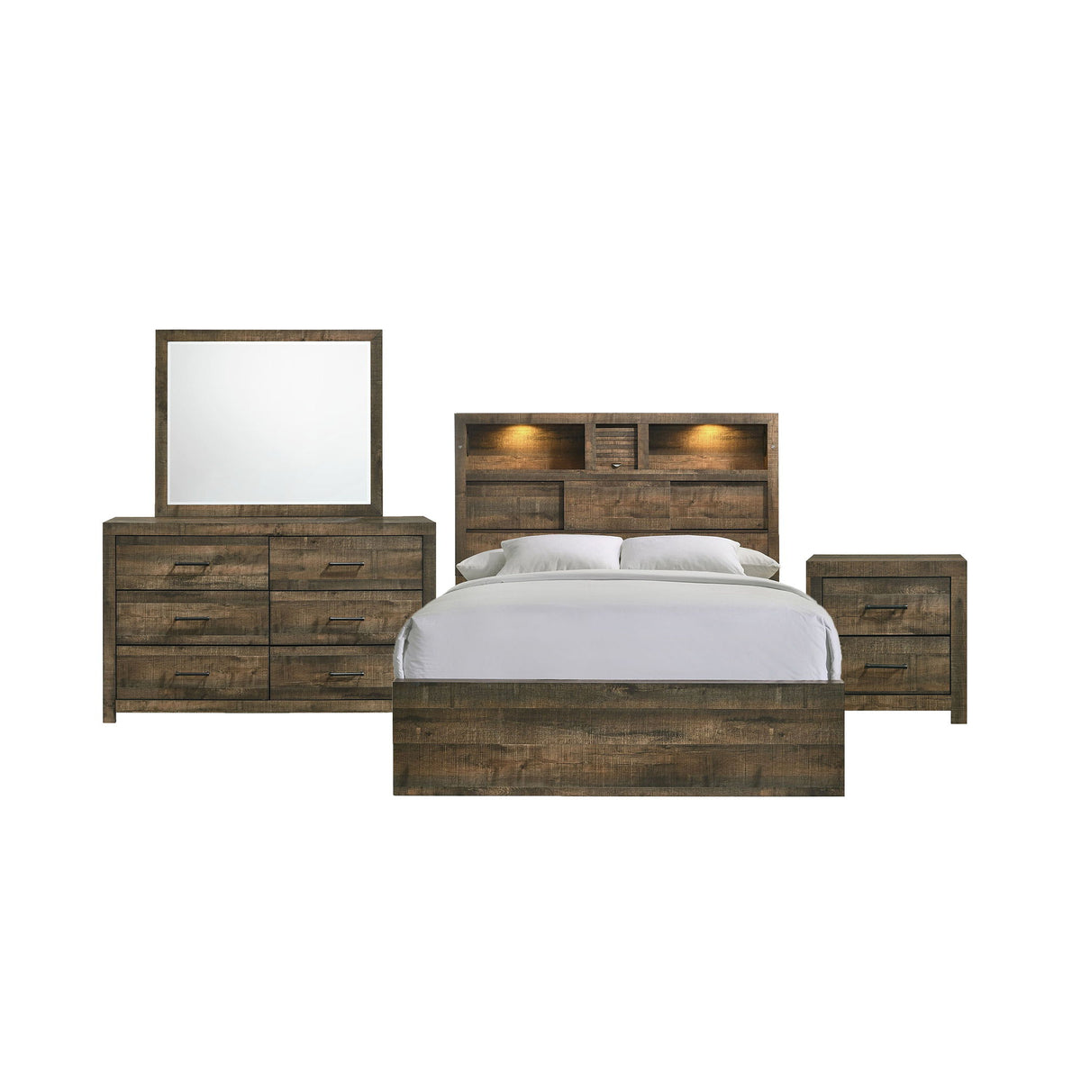 Bailey Bookcase Panel Bedroom Set With Bluetooth in Dark Brown by Elements International