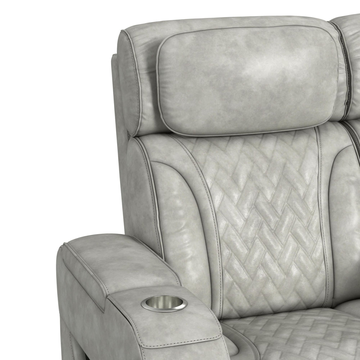 Prime Time P3 Loveseat With Console, 7 Colors Led, Cup Holders And Wireless Charger Controller in Leather Gel Light Gray by Elements International, view 2