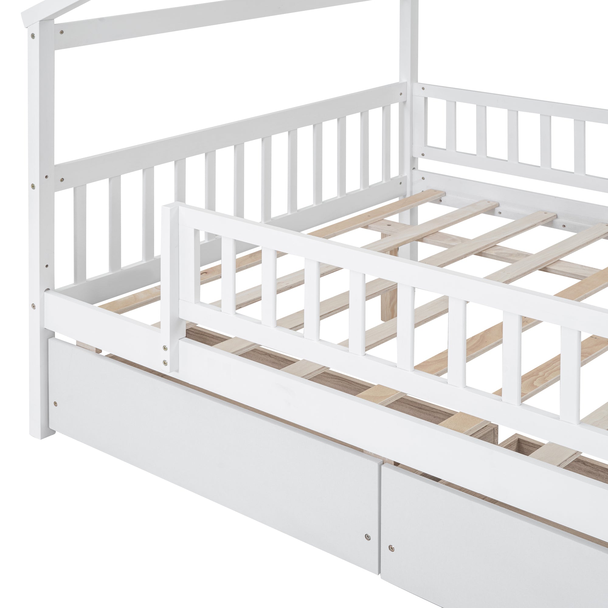 Full Size Wooden House Bed with Two Drawers, White - Atlantic Fine Furniture Melbourne FL