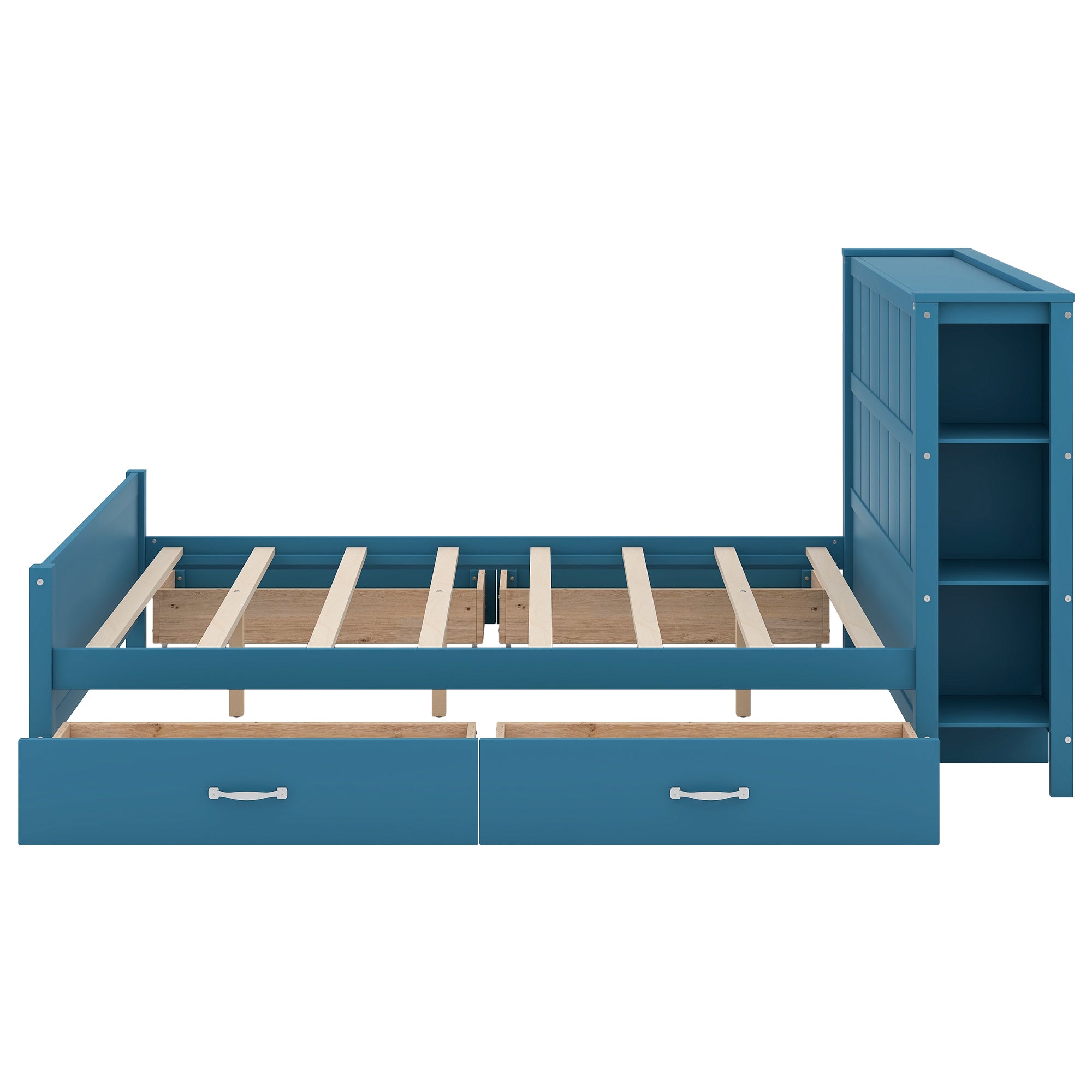 Full Size Platform Bed with Drawers and Storage Shelves, Blue - Atlantic Fine Furniture Melbourne FL