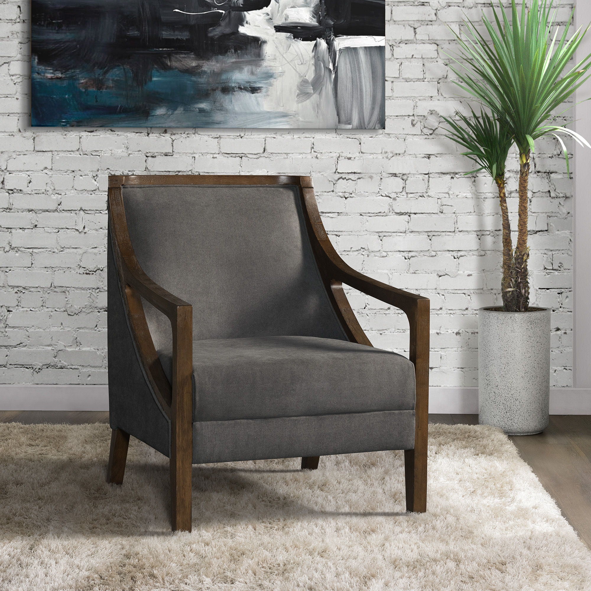 Hopkins Accent Chair With Brown Frame in Beige by Elements International, view 3