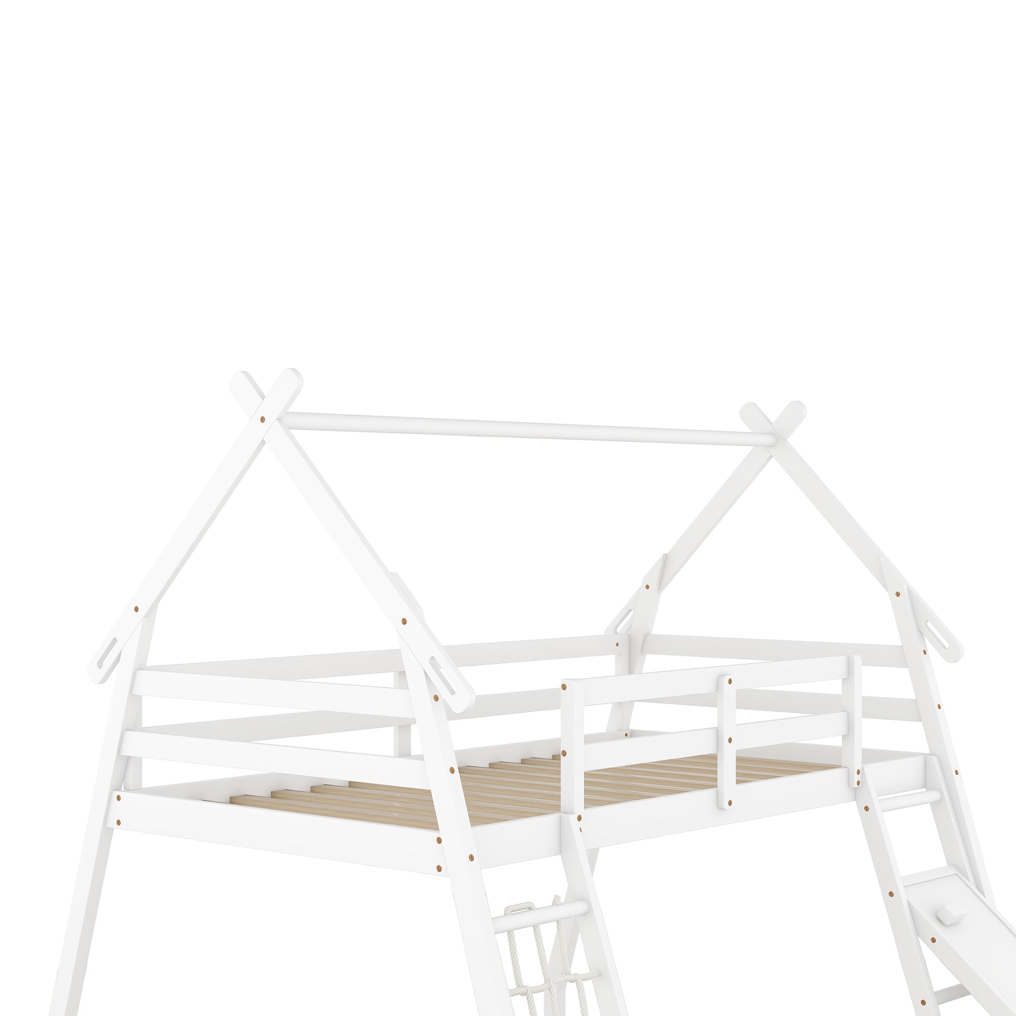 Twin over Queen House Bunk Bed with Climbing Nets and Climbing Ramp, White - Atlantic Fine Furniture Melbourne FL